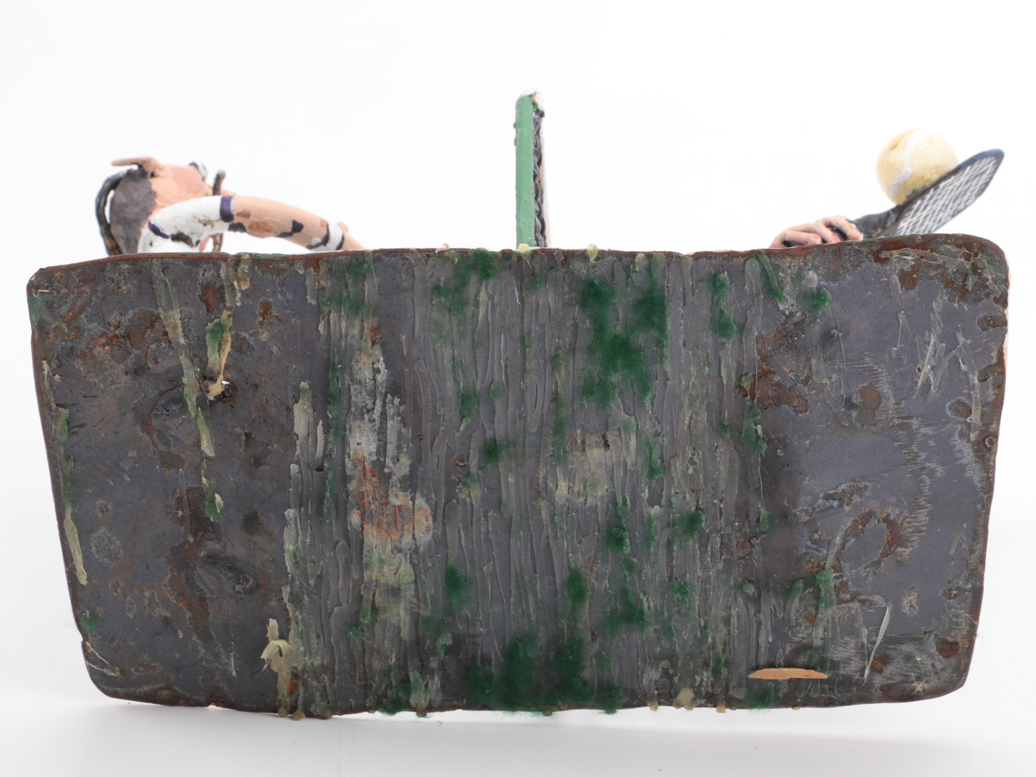 Hand Painted Metal Sculpture of Tennis Players