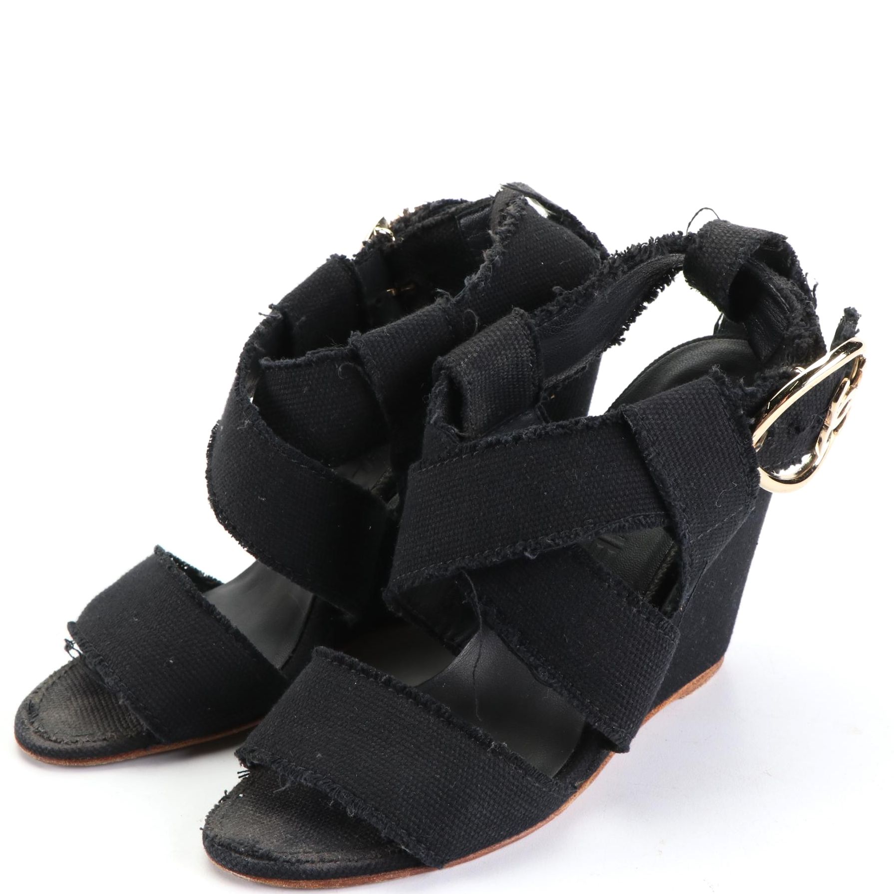 Chanel Canvas Wedge Sandals