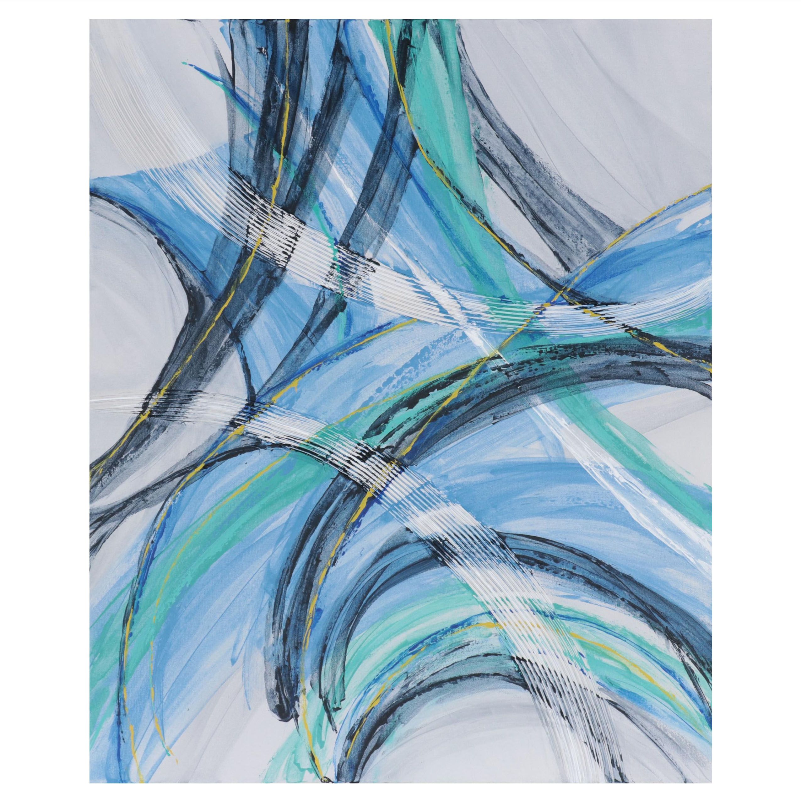 Deborah Bigeleisen Mixed Media Painting "Blue Waters," 21st Century