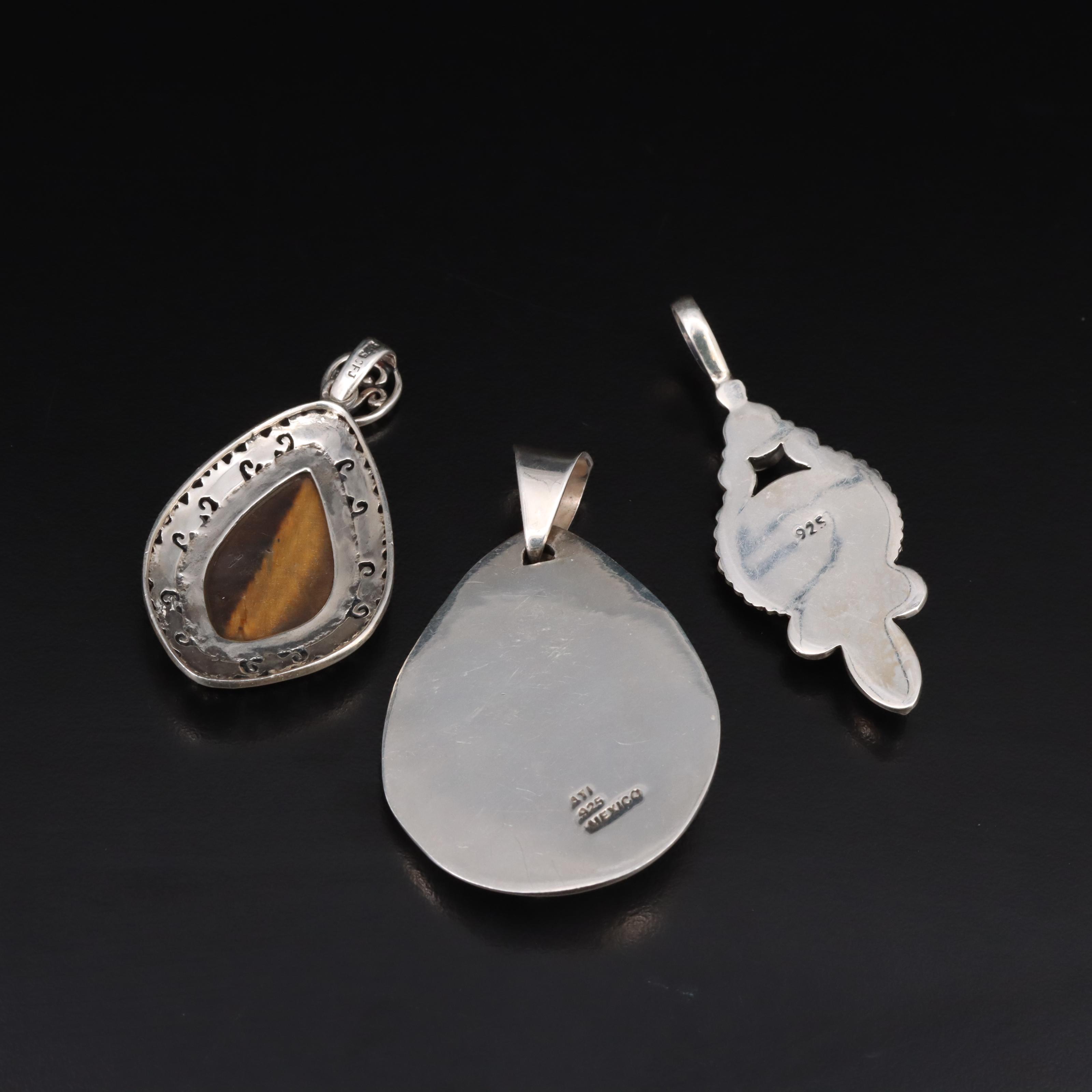 Sterling Tiger's Eye, Labradorite and Faux Turquoise Pendants