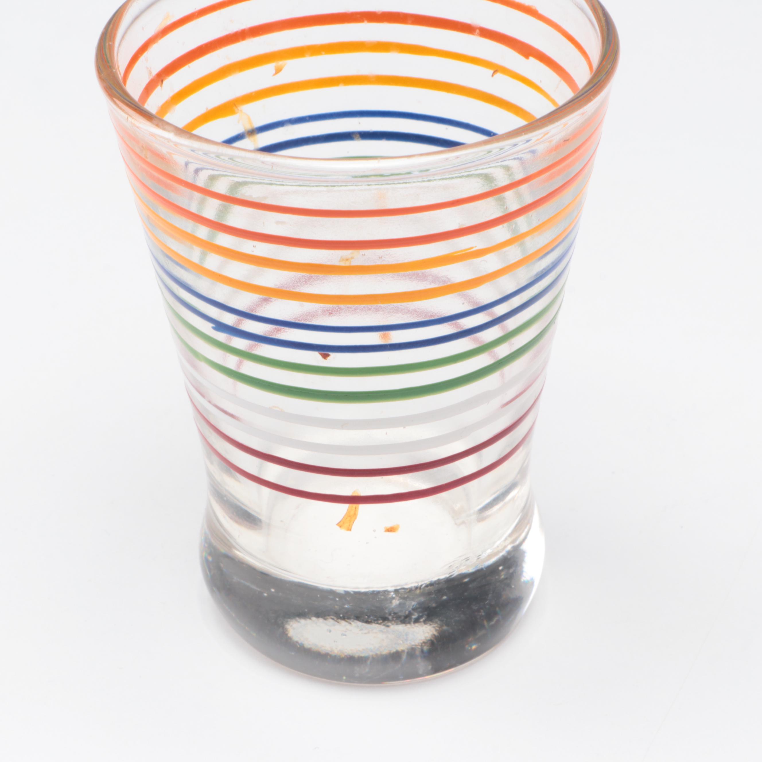 Mid-Century Modern Striped Cocktail Shaker, Glasses, and Barware, 1940's