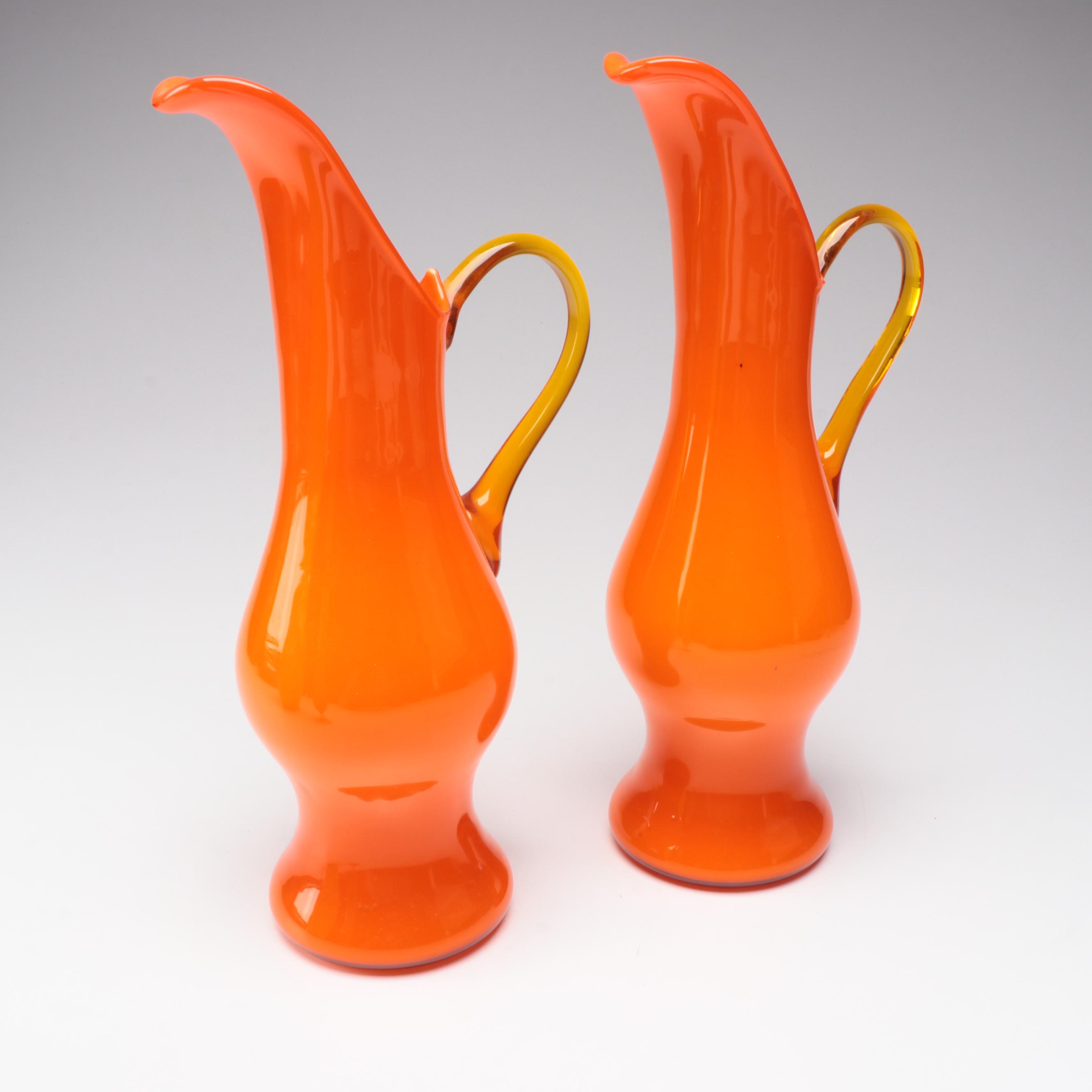 Empoli Circus Tent Style Glass Jar with Blown Glass Pitchers and Bud Vase