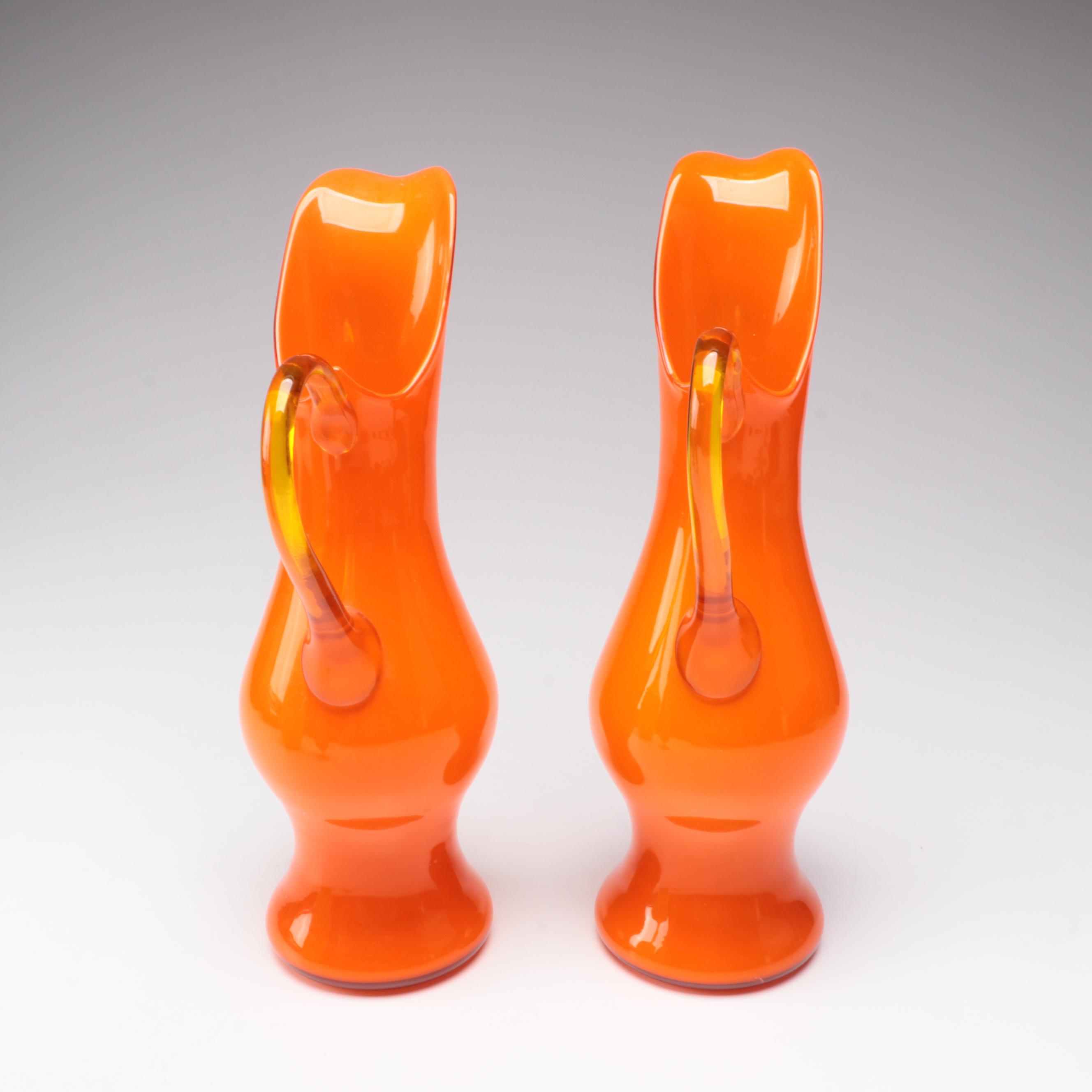 Empoli Circus Tent Style Glass Jar with Blown Glass Pitchers and Bud Vase