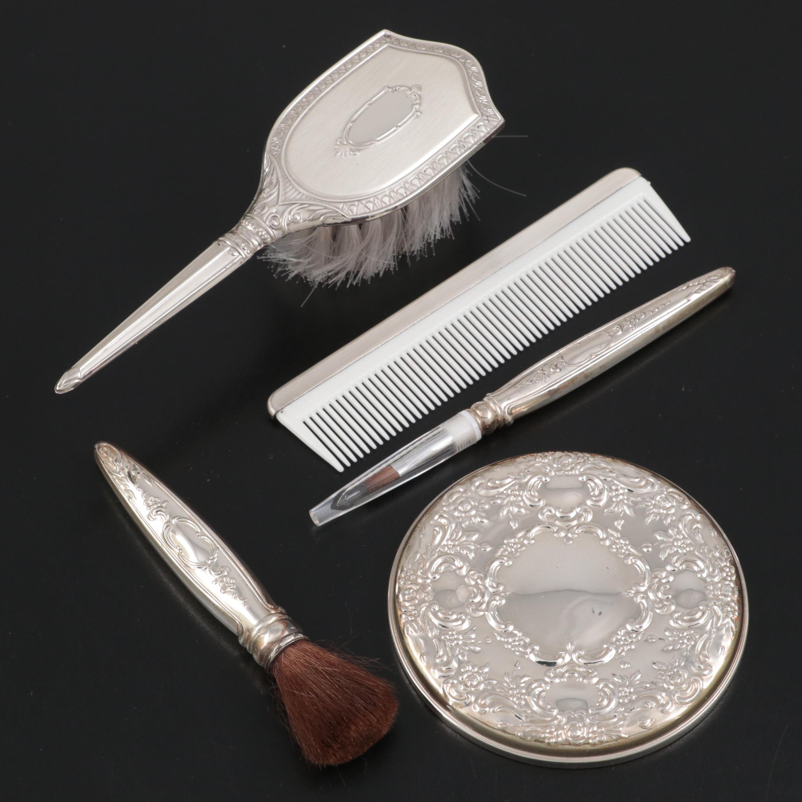 Towle Sterling Silver Hand Mirror and Brushes with Web Sterling Brush and Comb