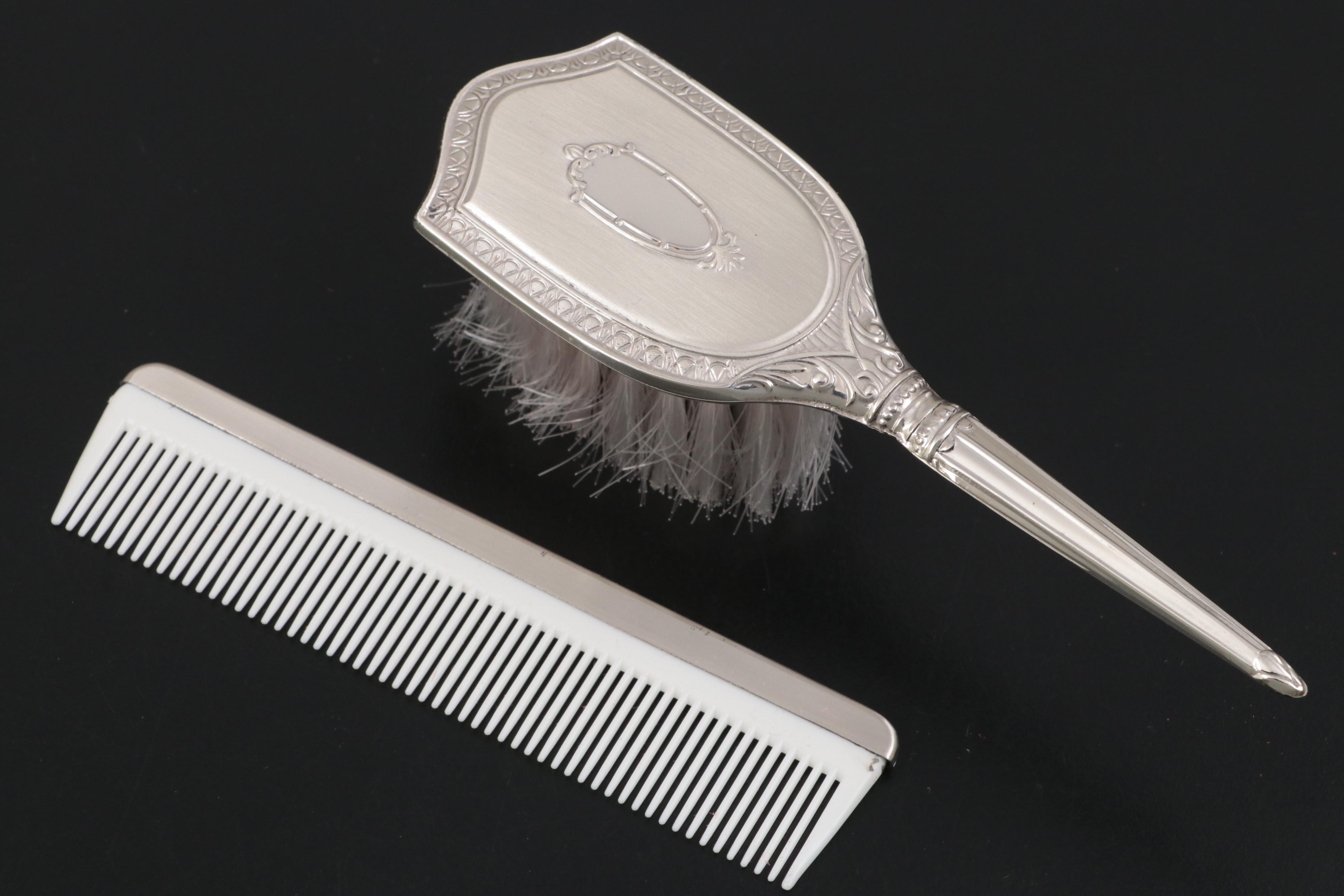 Towle Sterling Silver Hand Mirror and Brushes with Web Sterling Brush and Comb