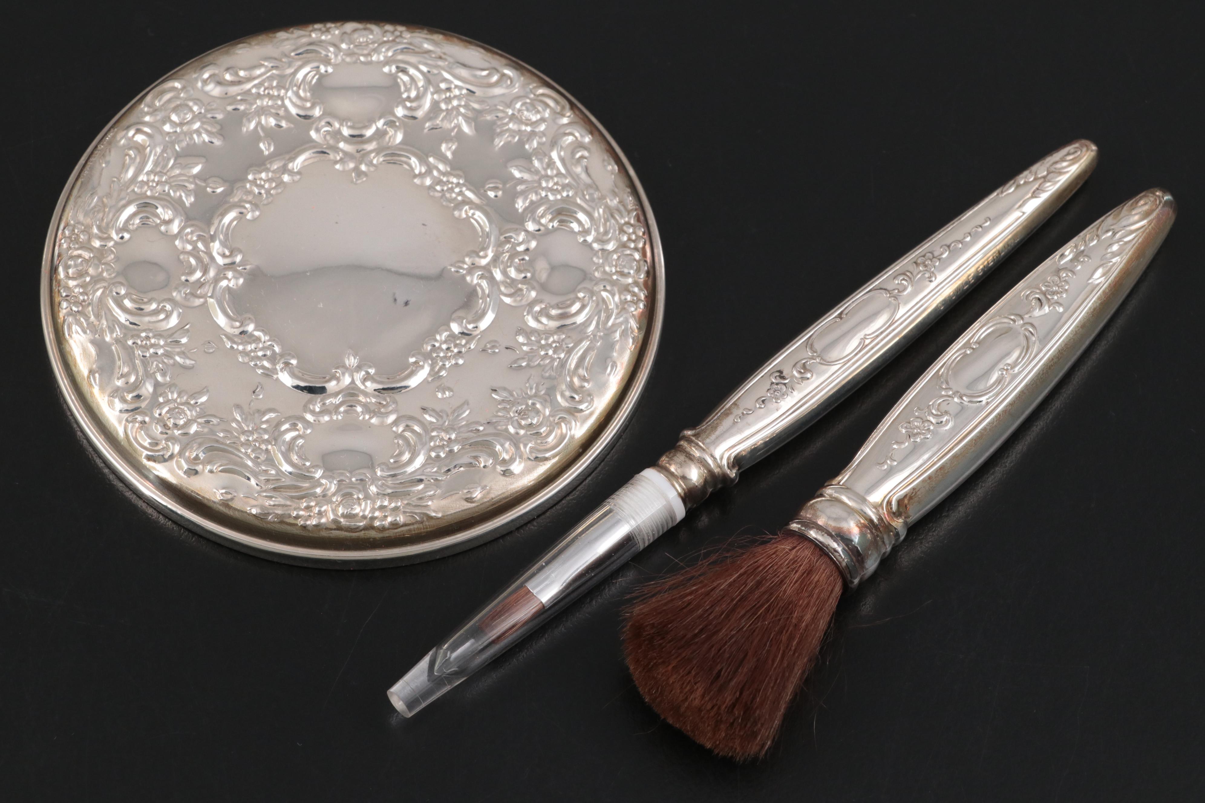 Towle Sterling Silver Hand Mirror and Brushes with Web Sterling Brush and Comb