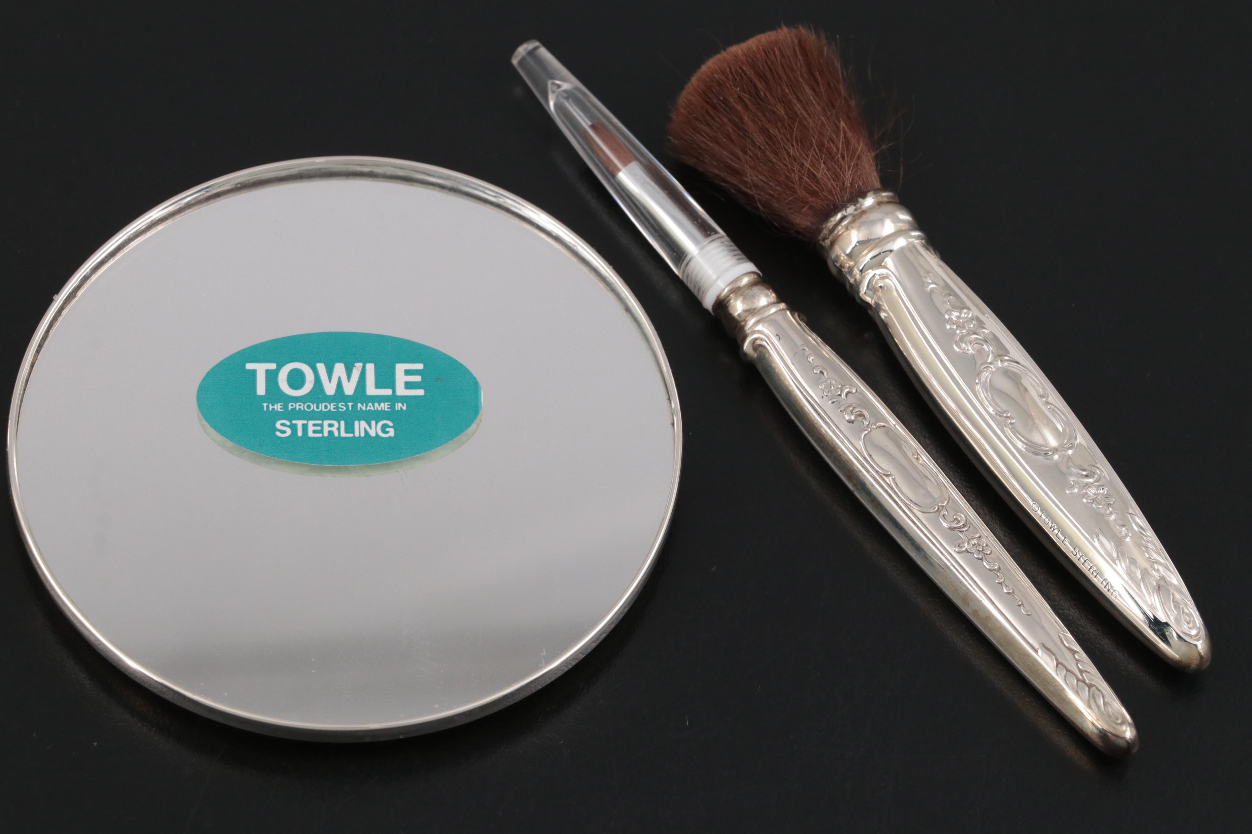 Towle Sterling Silver Hand Mirror and Brushes with Web Sterling Brush and Comb