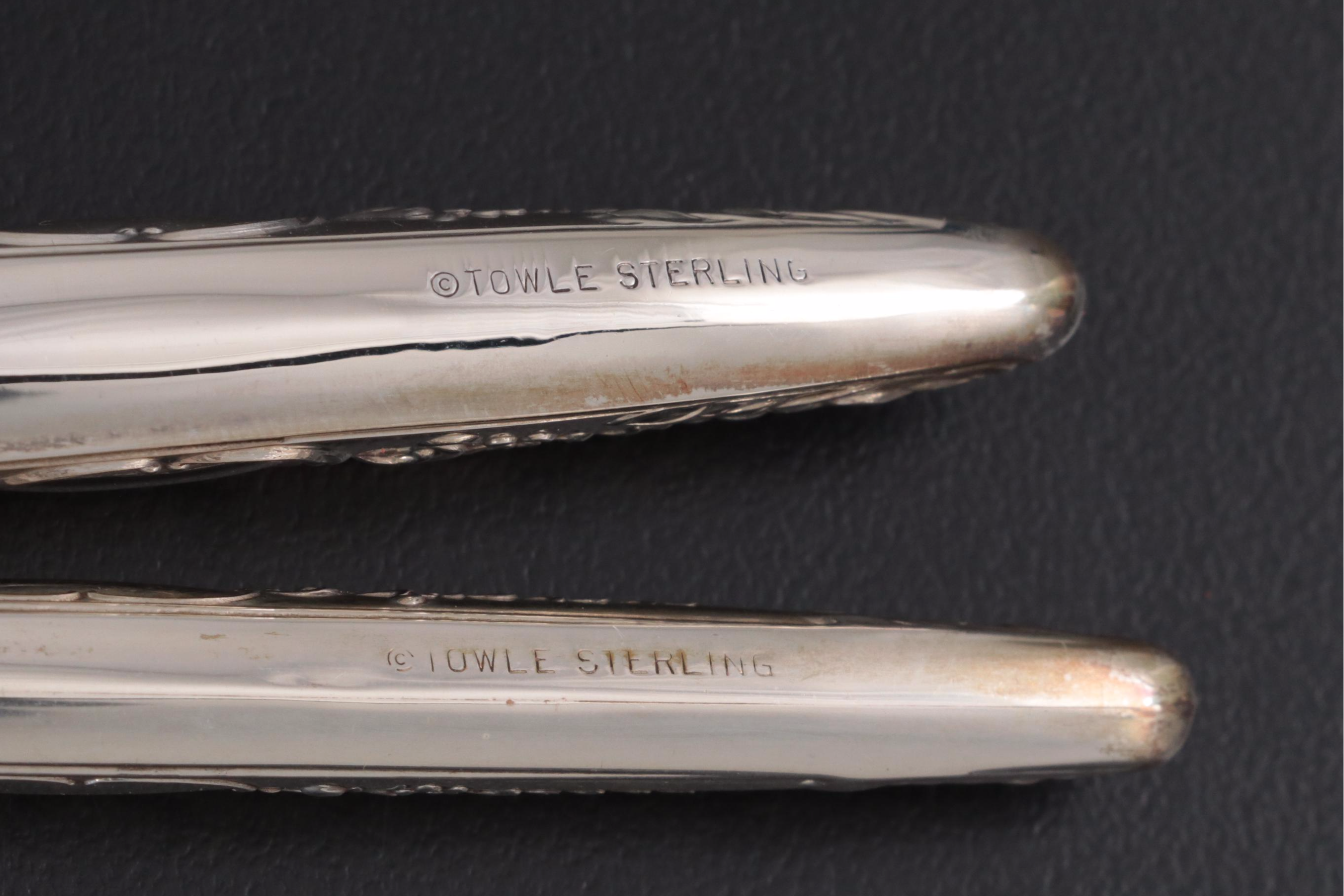 Towle Sterling Silver Hand Mirror and Brushes with Web Sterling Brush and Comb