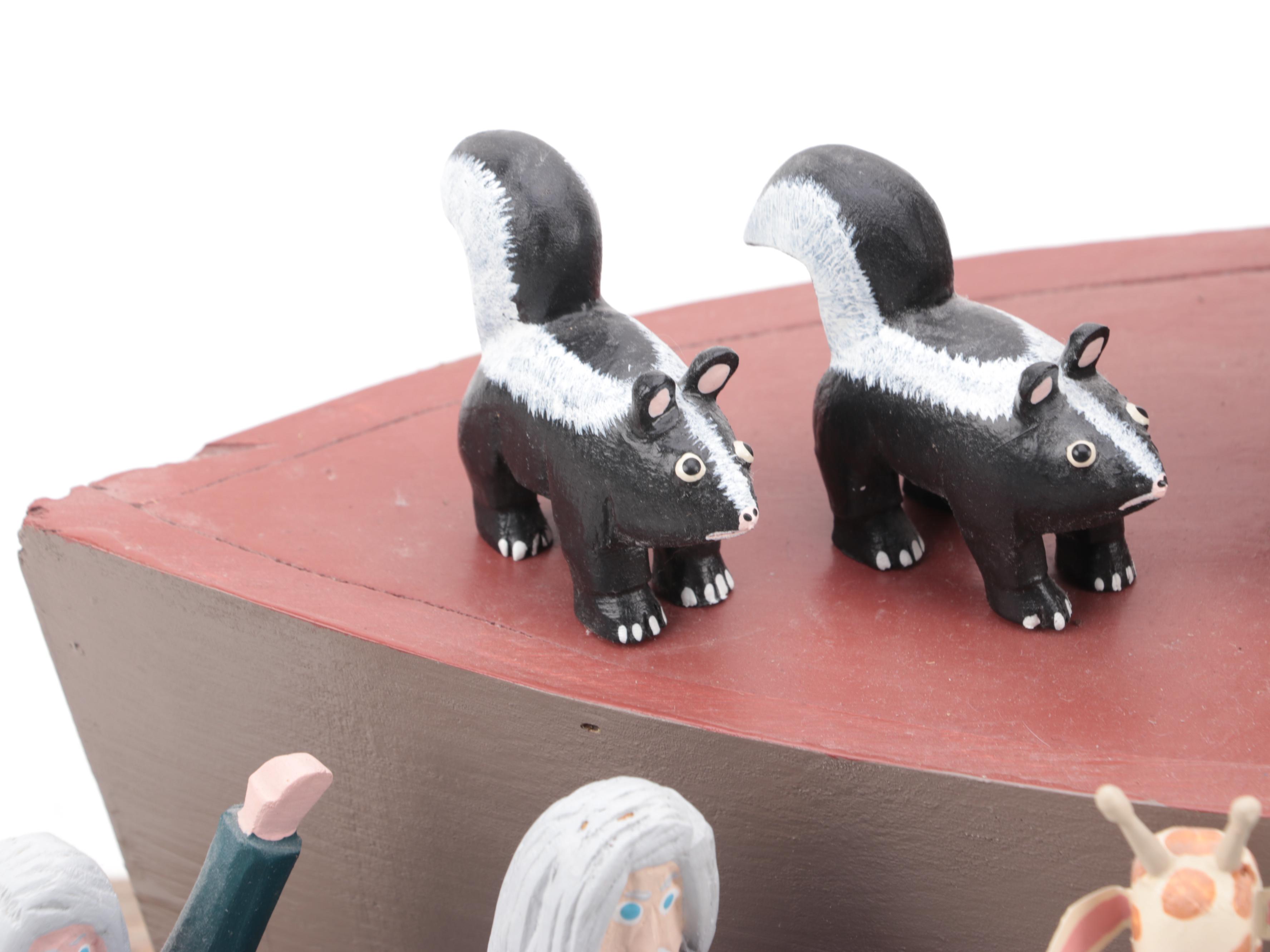 Lonnie and Twyla Money Folk Art Hand-Painted Carved Wood Noah's Ark and Animals