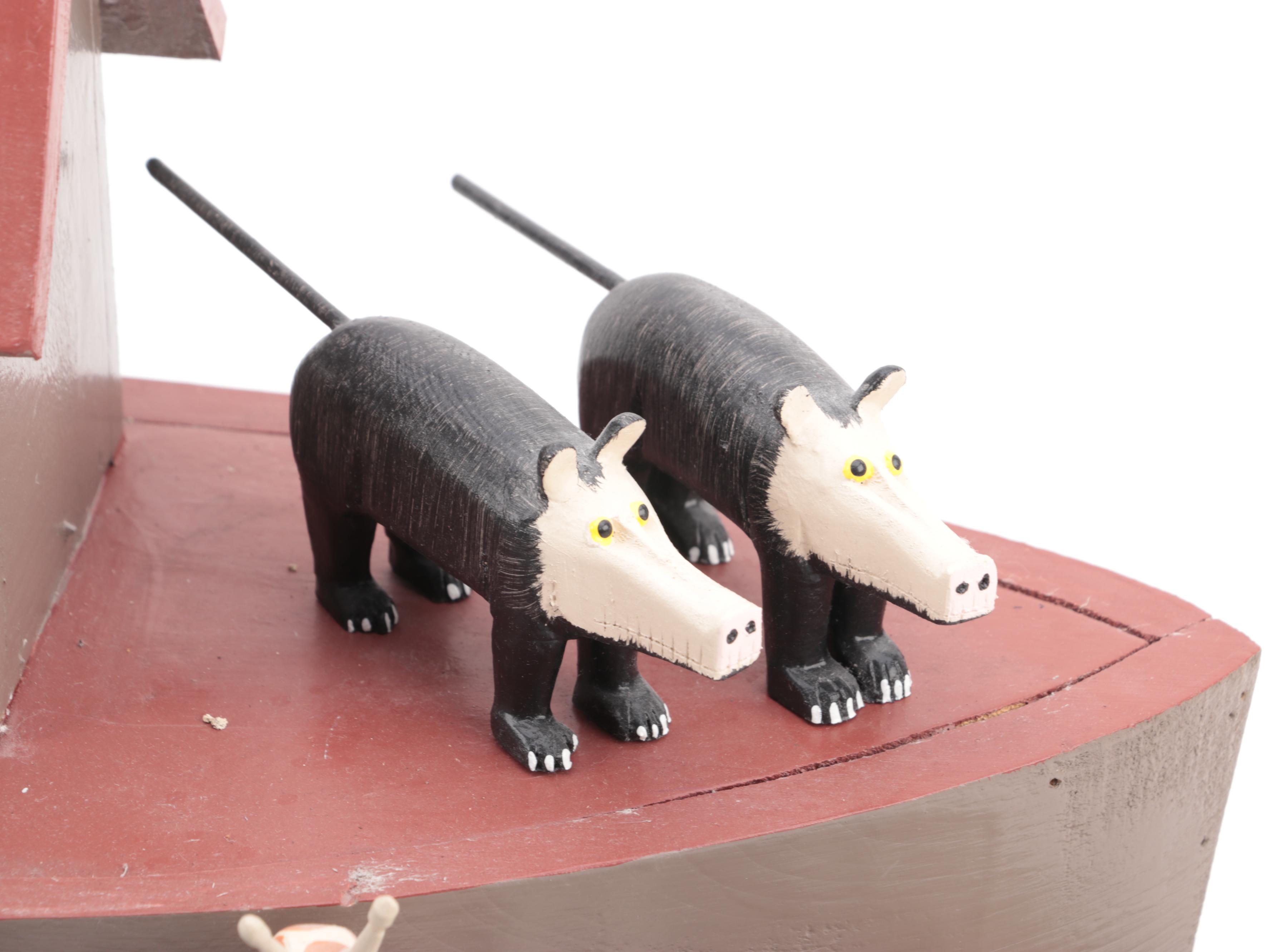 Lonnie and Twyla Money Folk Art Hand-Painted Carved Wood Noah's Ark and Animals