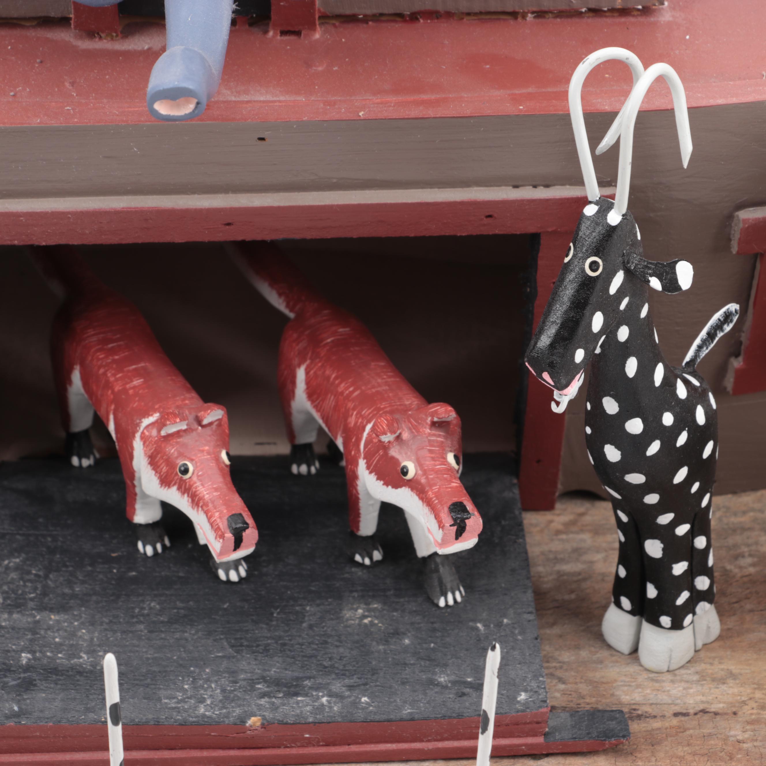 Lonnie and Twyla Money Folk Art Hand-Painted Carved Wood Noah's Ark and Animals