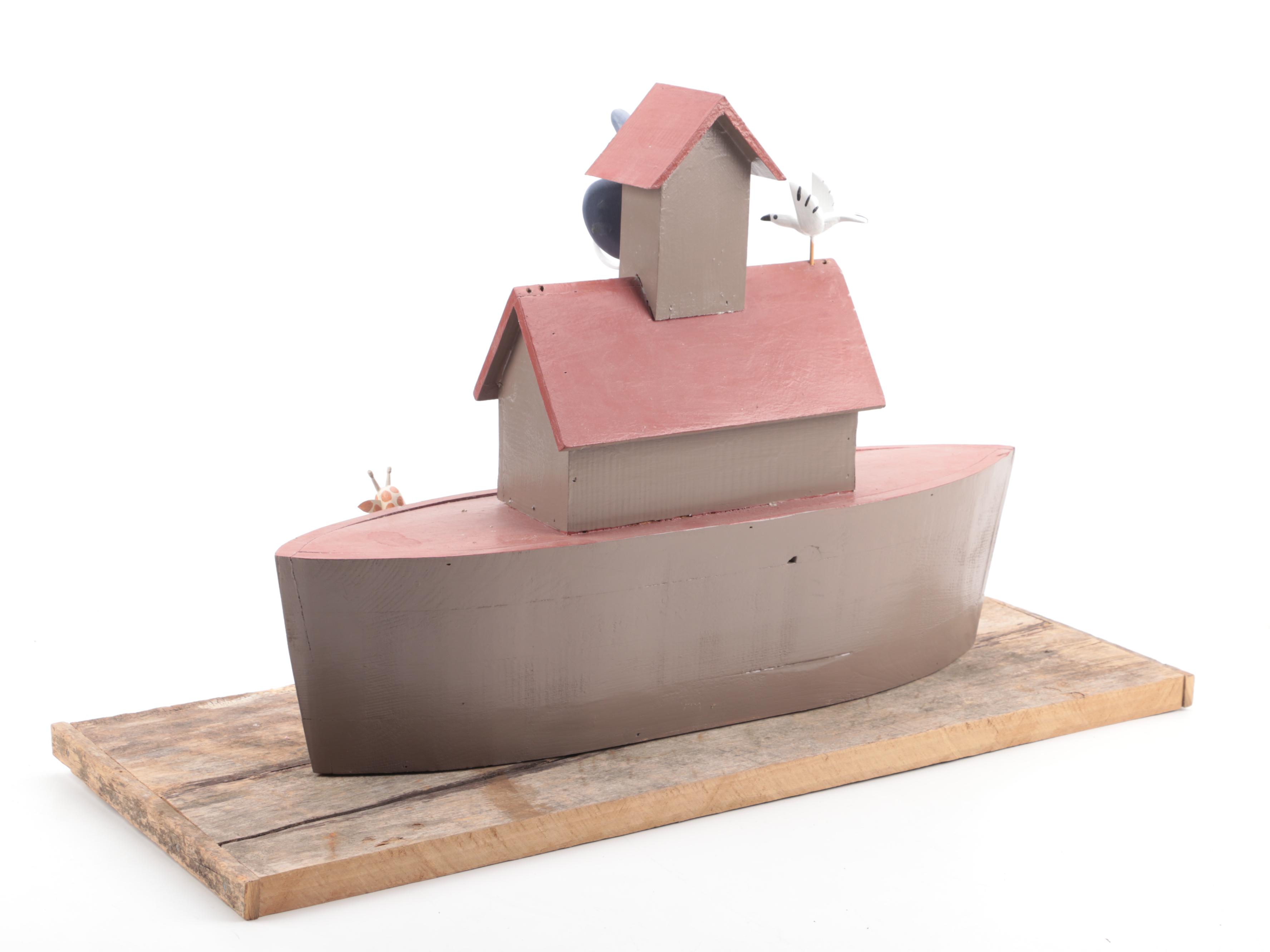 Lonnie and Twyla Money Folk Art Hand-Painted Carved Wood Noah's Ark and Animals