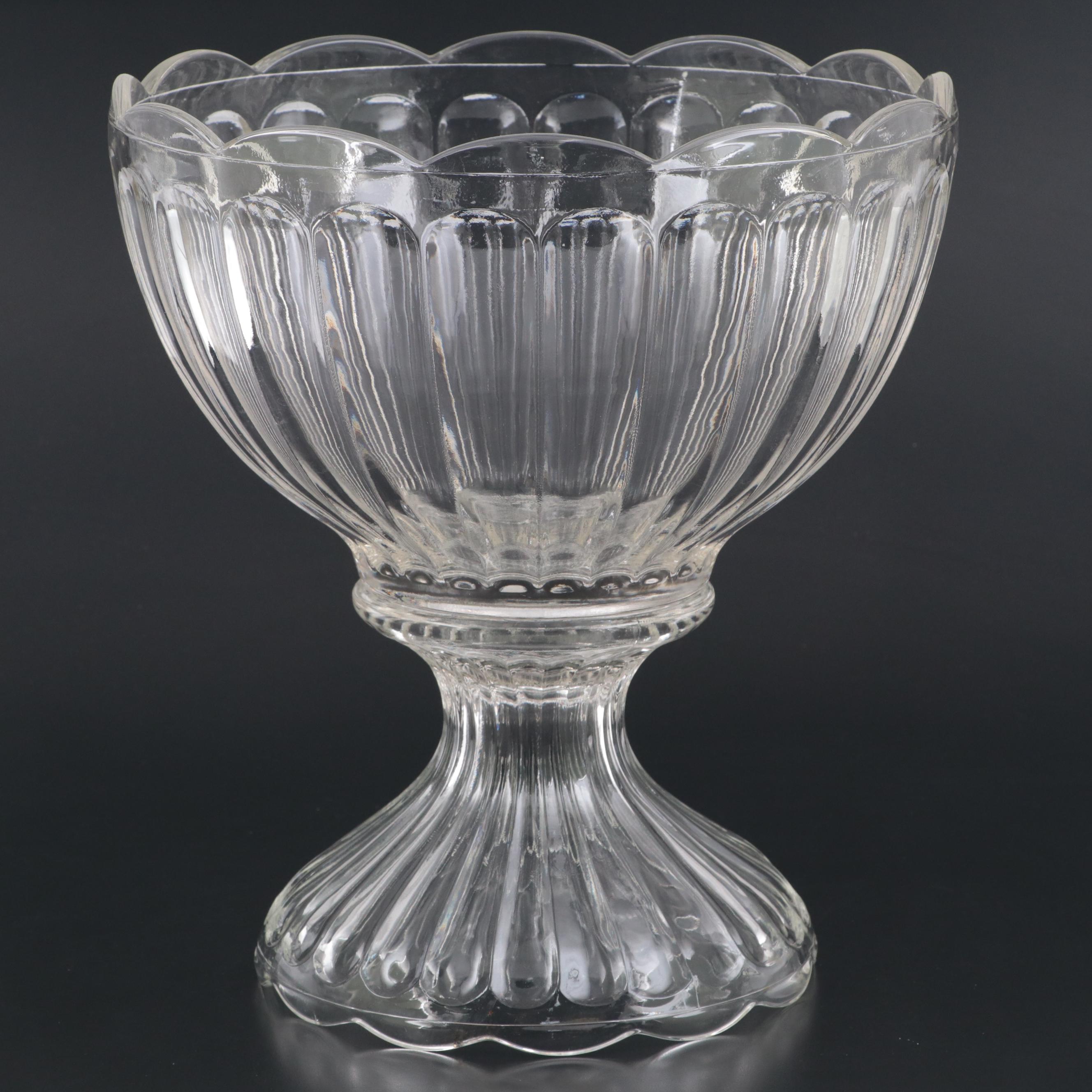 Pressed Glass Punch Bowl with Stand and Punch Cups