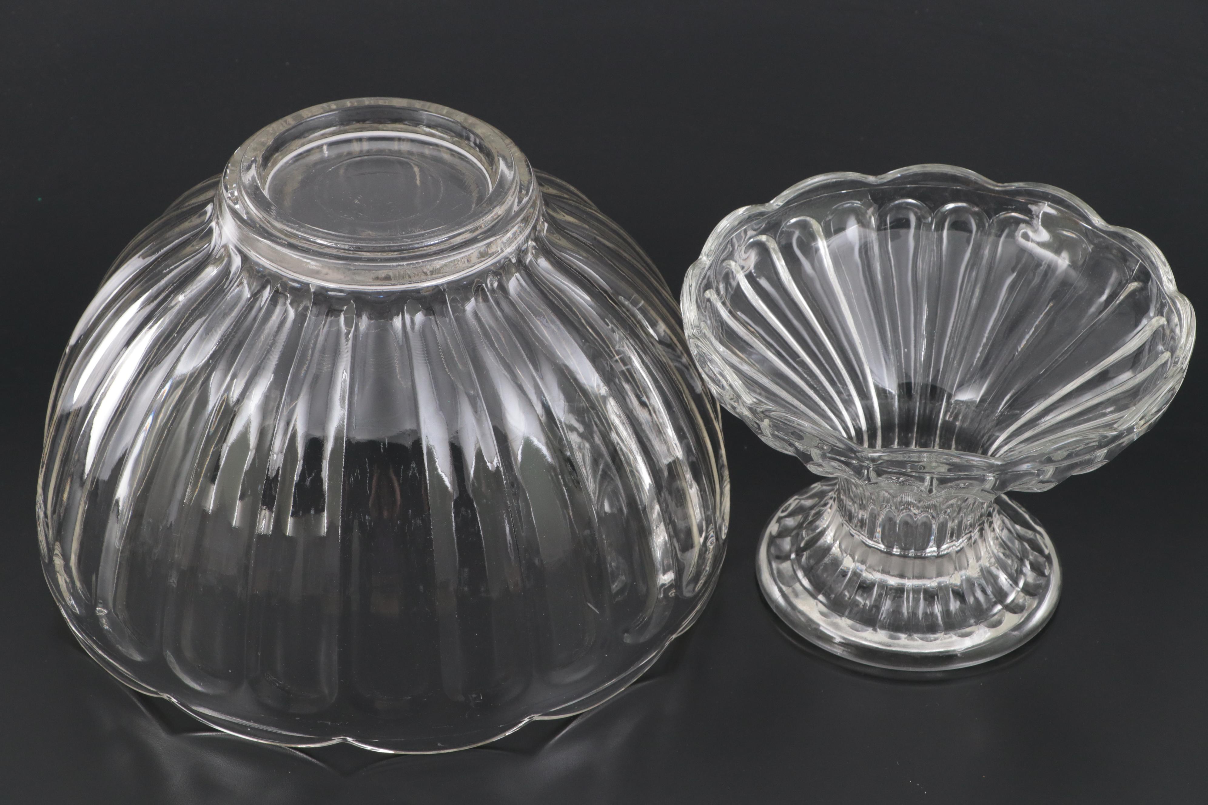 Pressed Glass Punch Bowl with Stand and Punch Cups