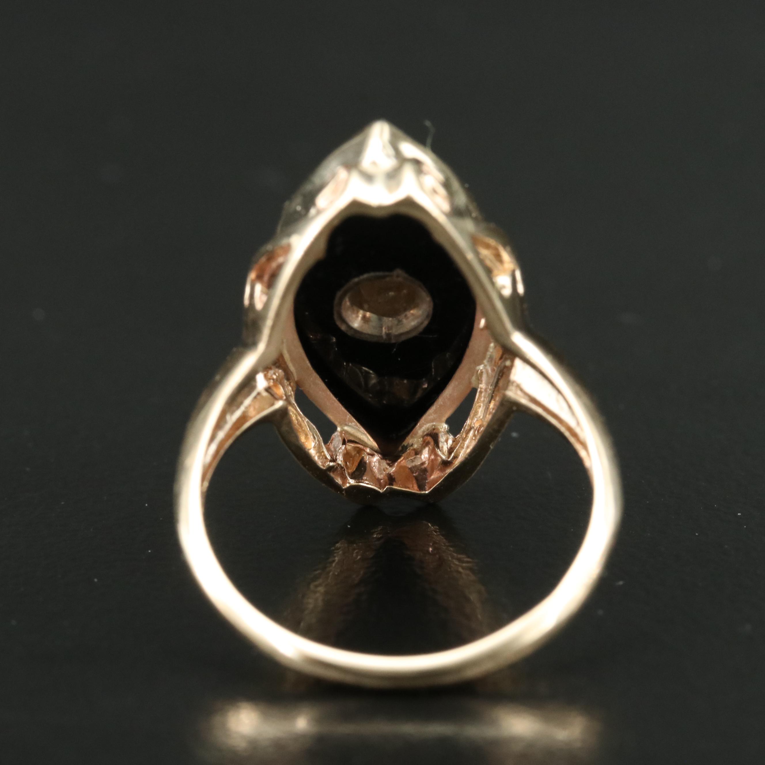 10K Black Onyx and Diamond Navette Ring