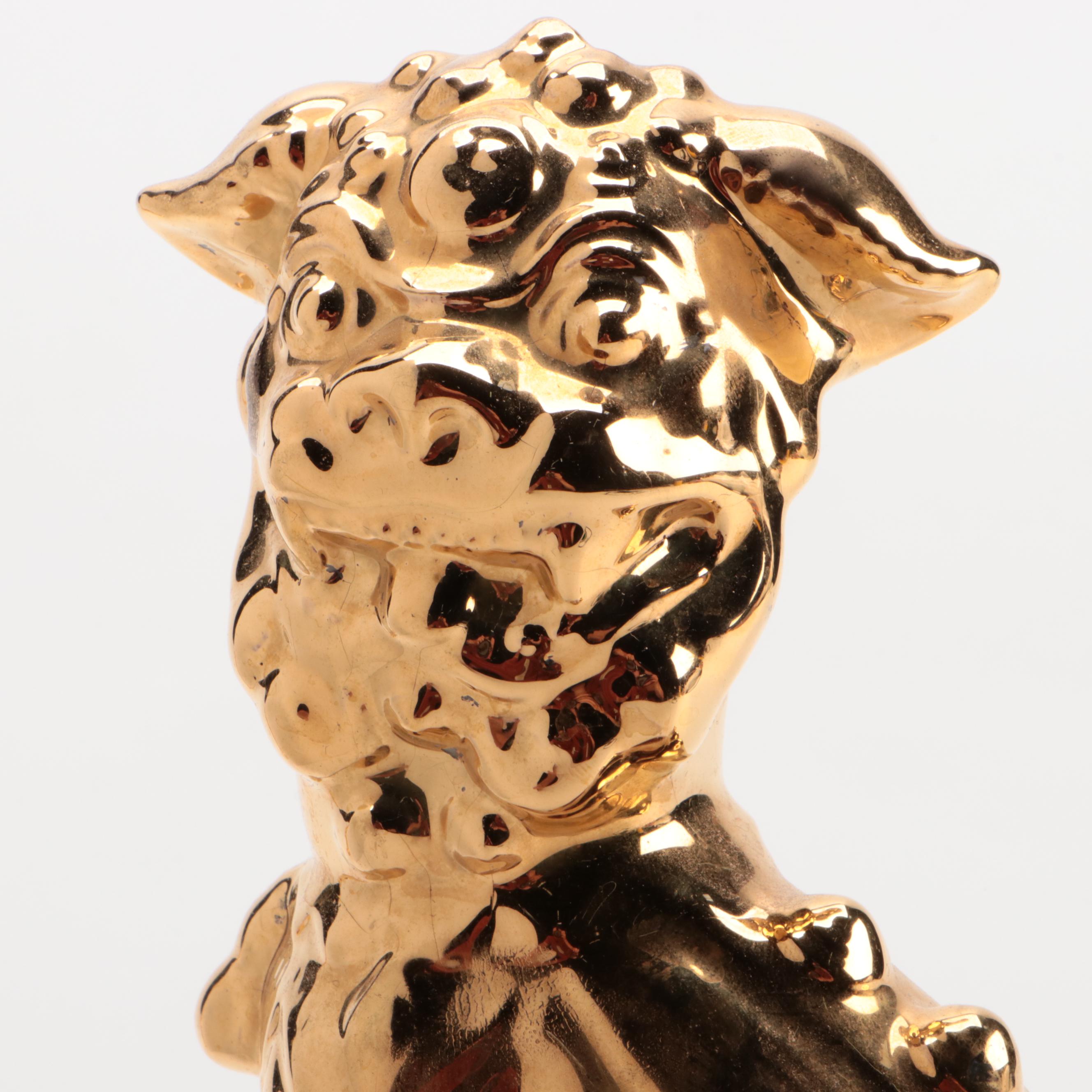 Gilt Ceramic Temple Guardian Lion Figurines