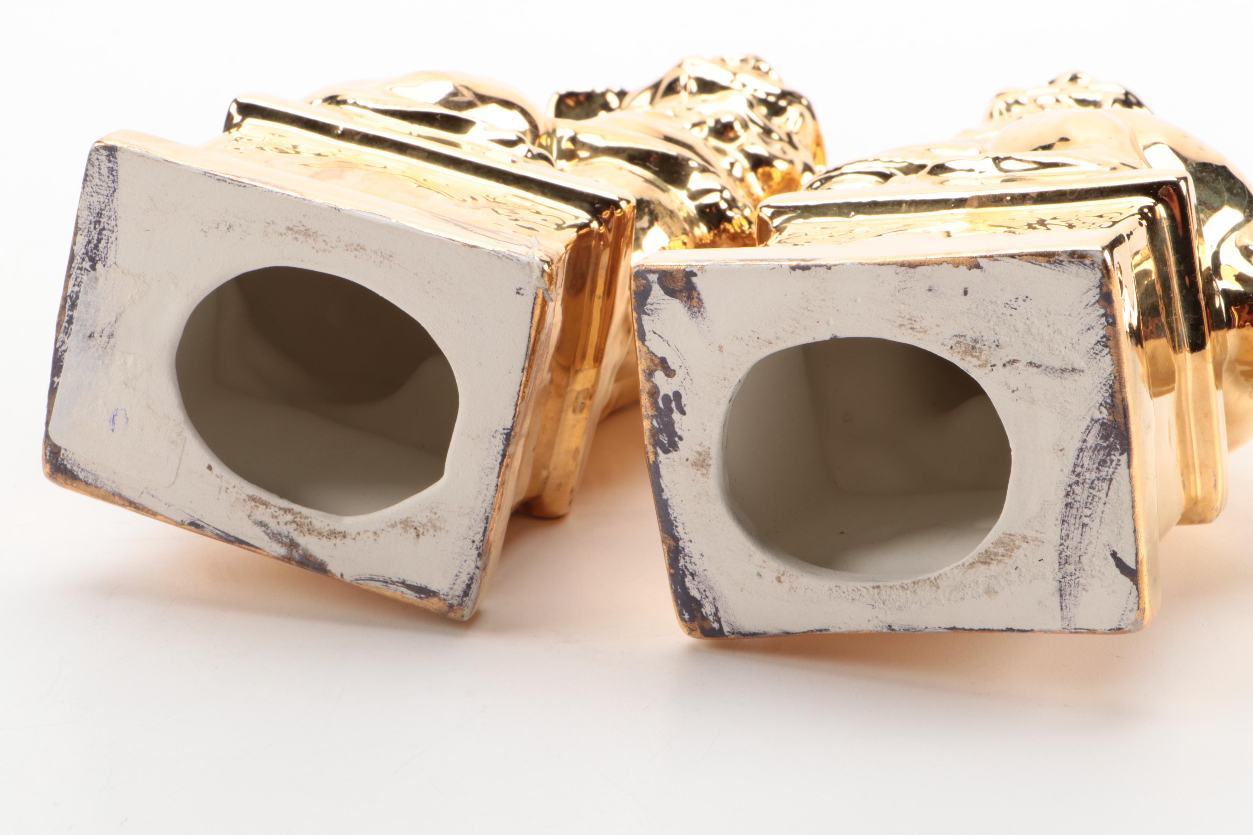 Gilt Ceramic Temple Guardian Lion Figurines