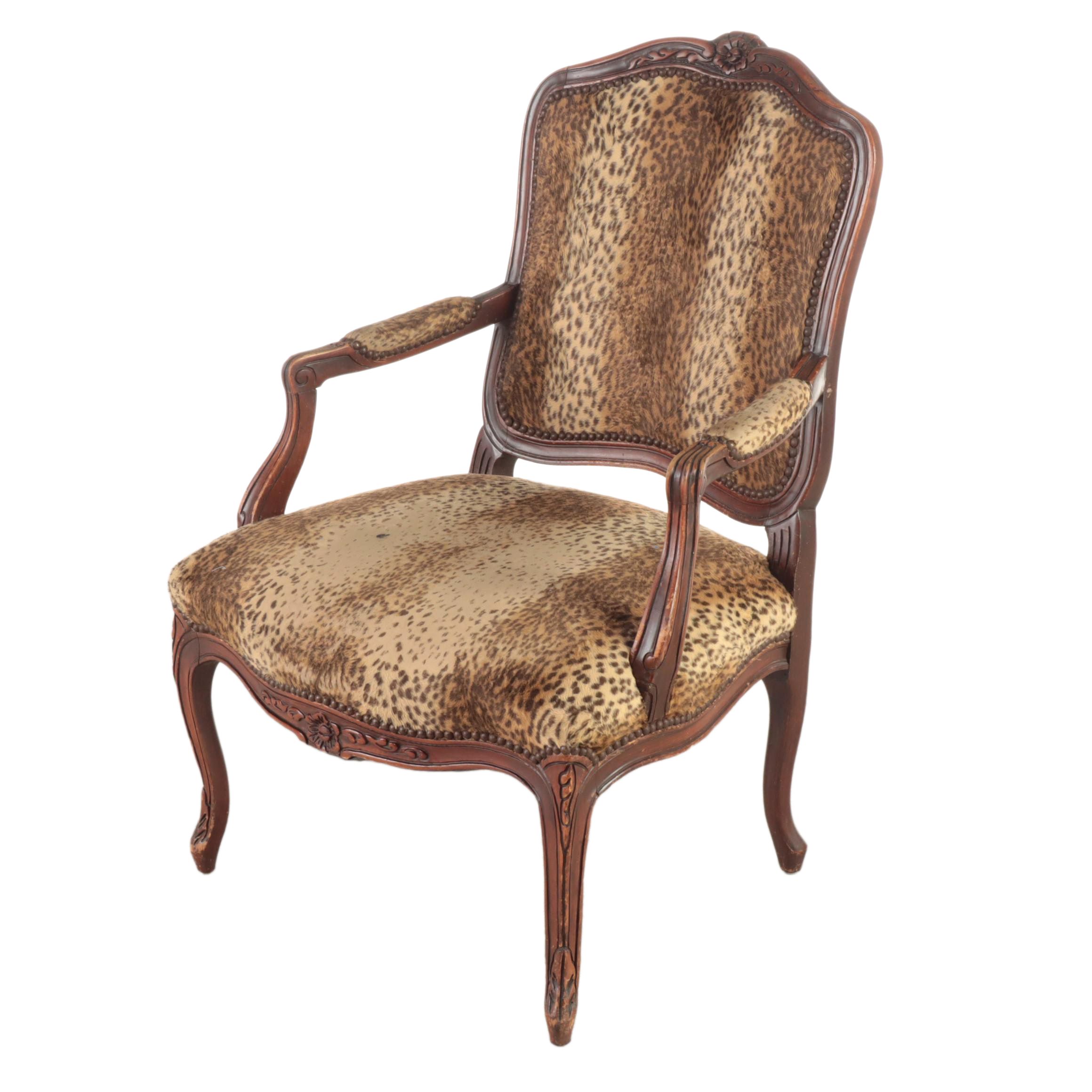 Rococo Revival Custom-Upholstered Carved Wooden Fauteuil Armchair