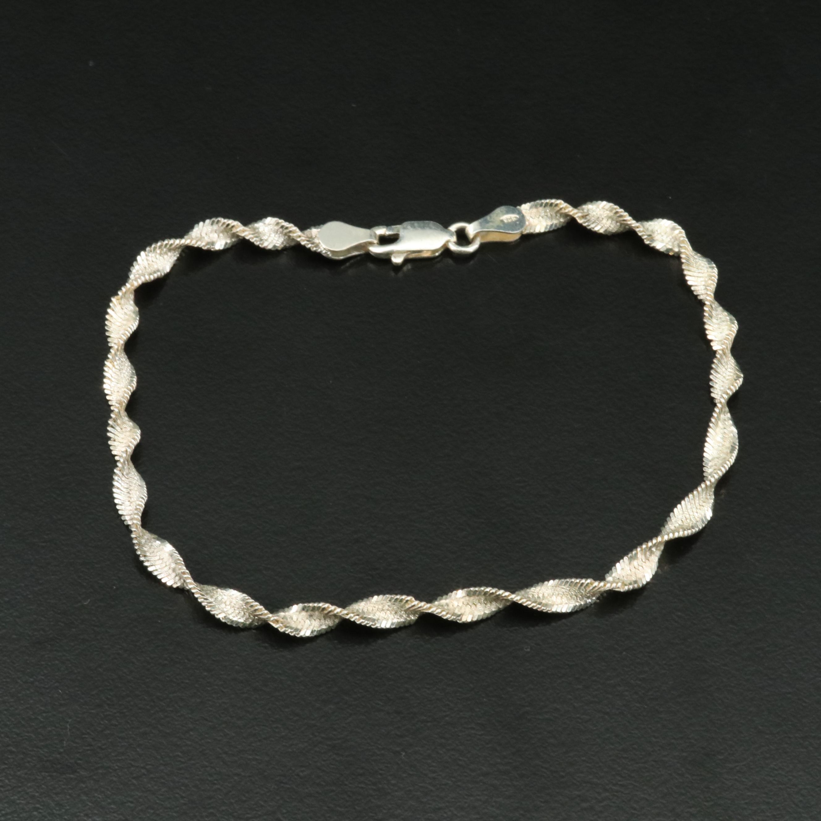Sterling Twisted Herringbone Necklace and Bracelet Set
