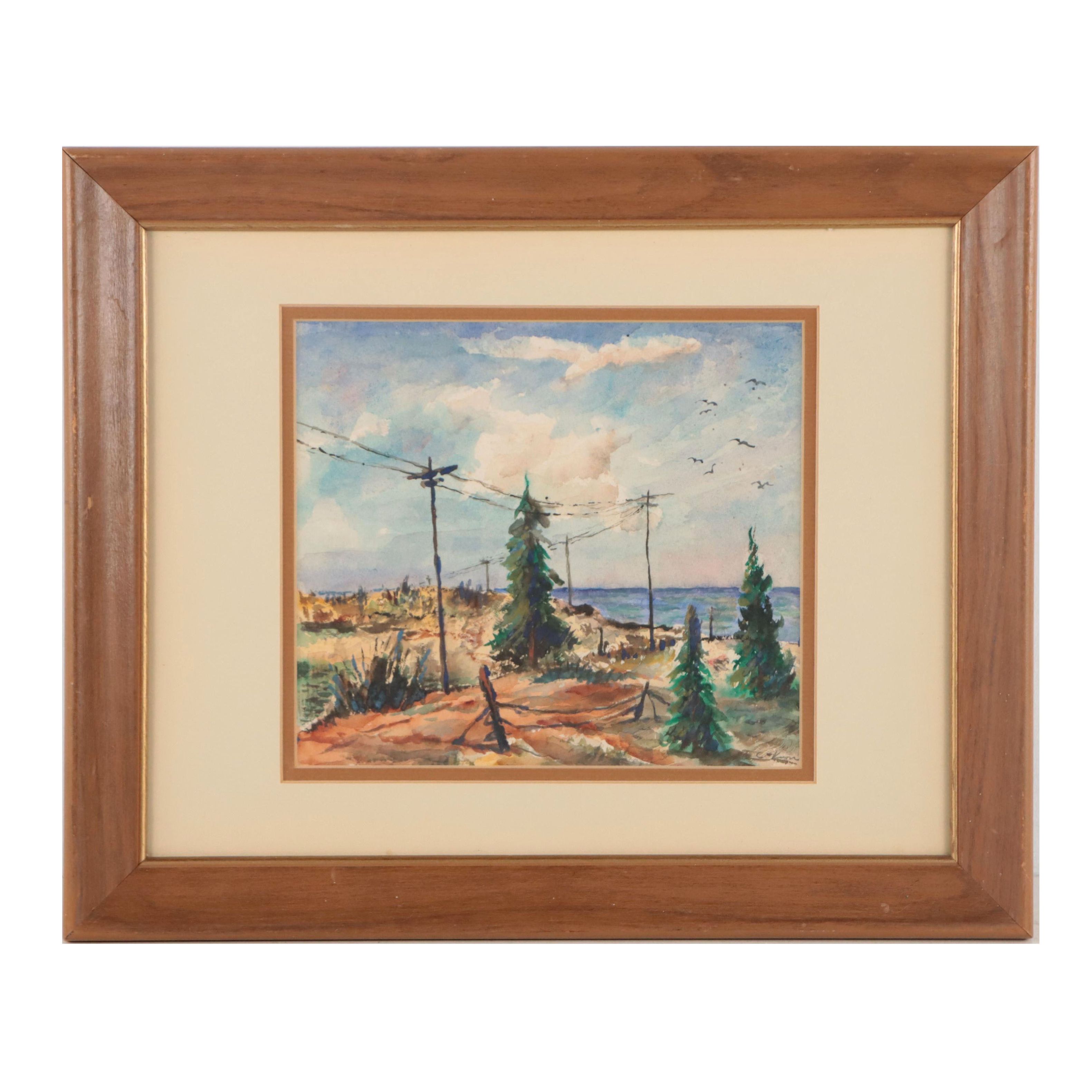 Landscape Watercolor Painting, Late 20th Century