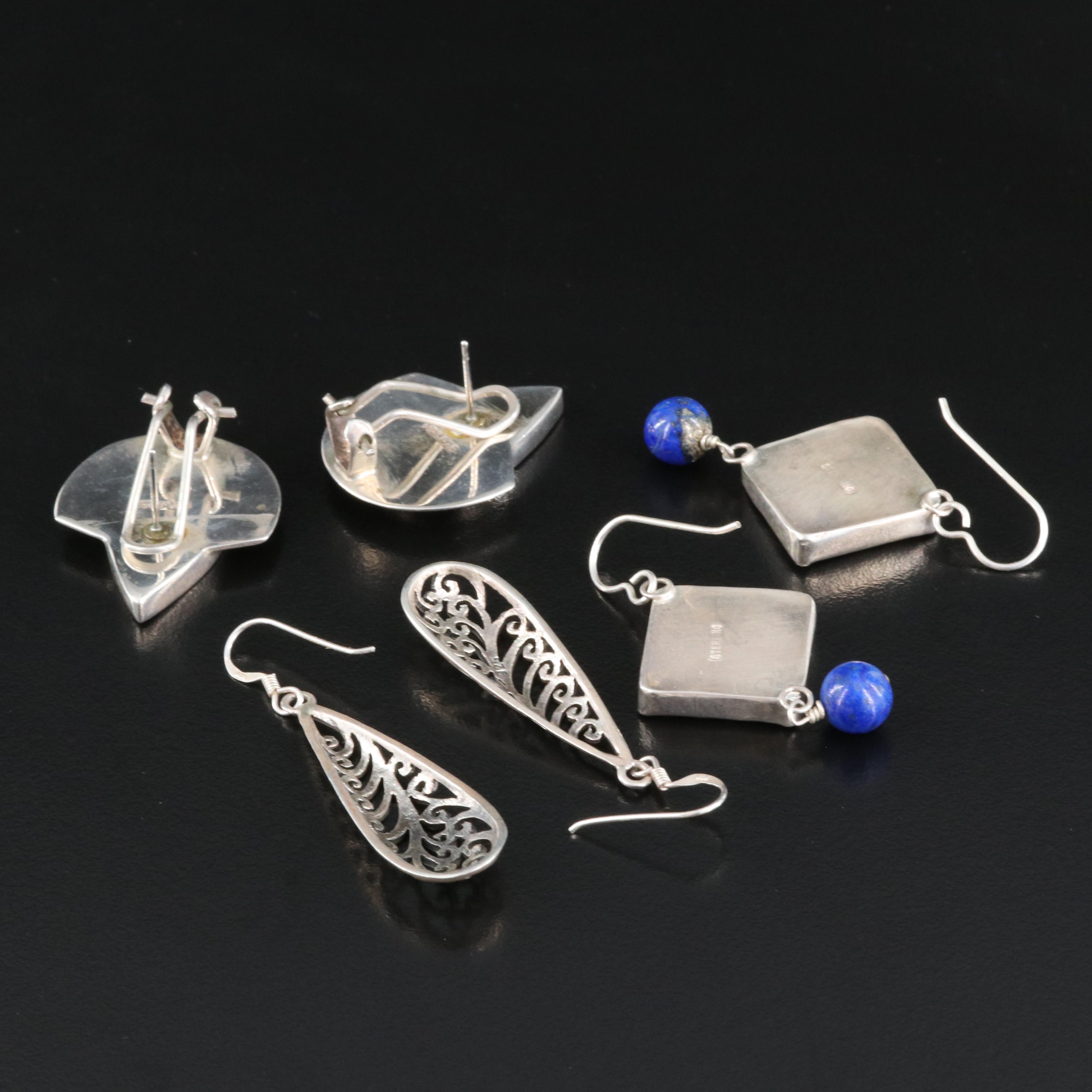 Sterling Earrings Including Lapis Lazuli, Jasper, Glass and Scrollwork