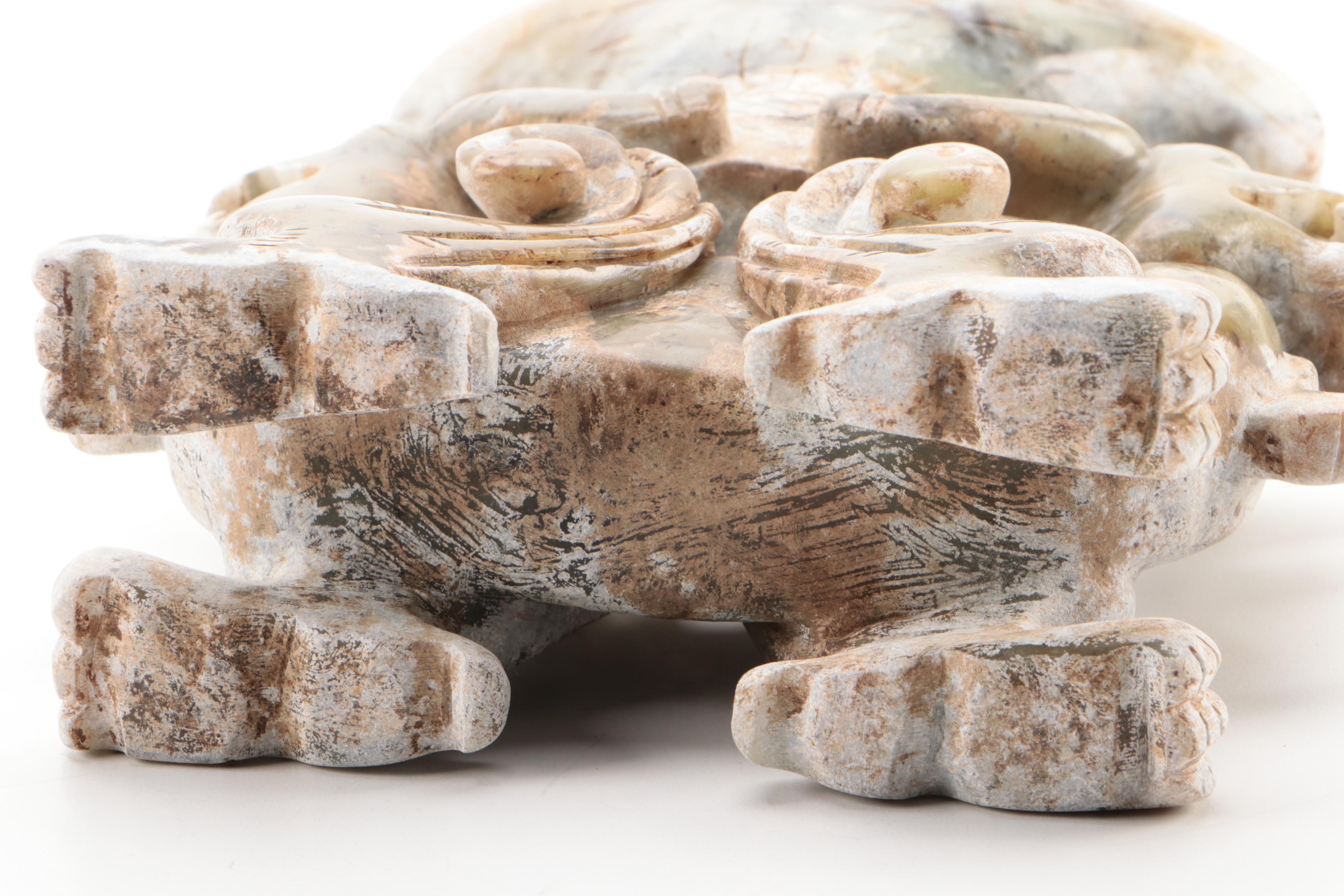 Chinese Carved Serpentine Qilin Handled Vase