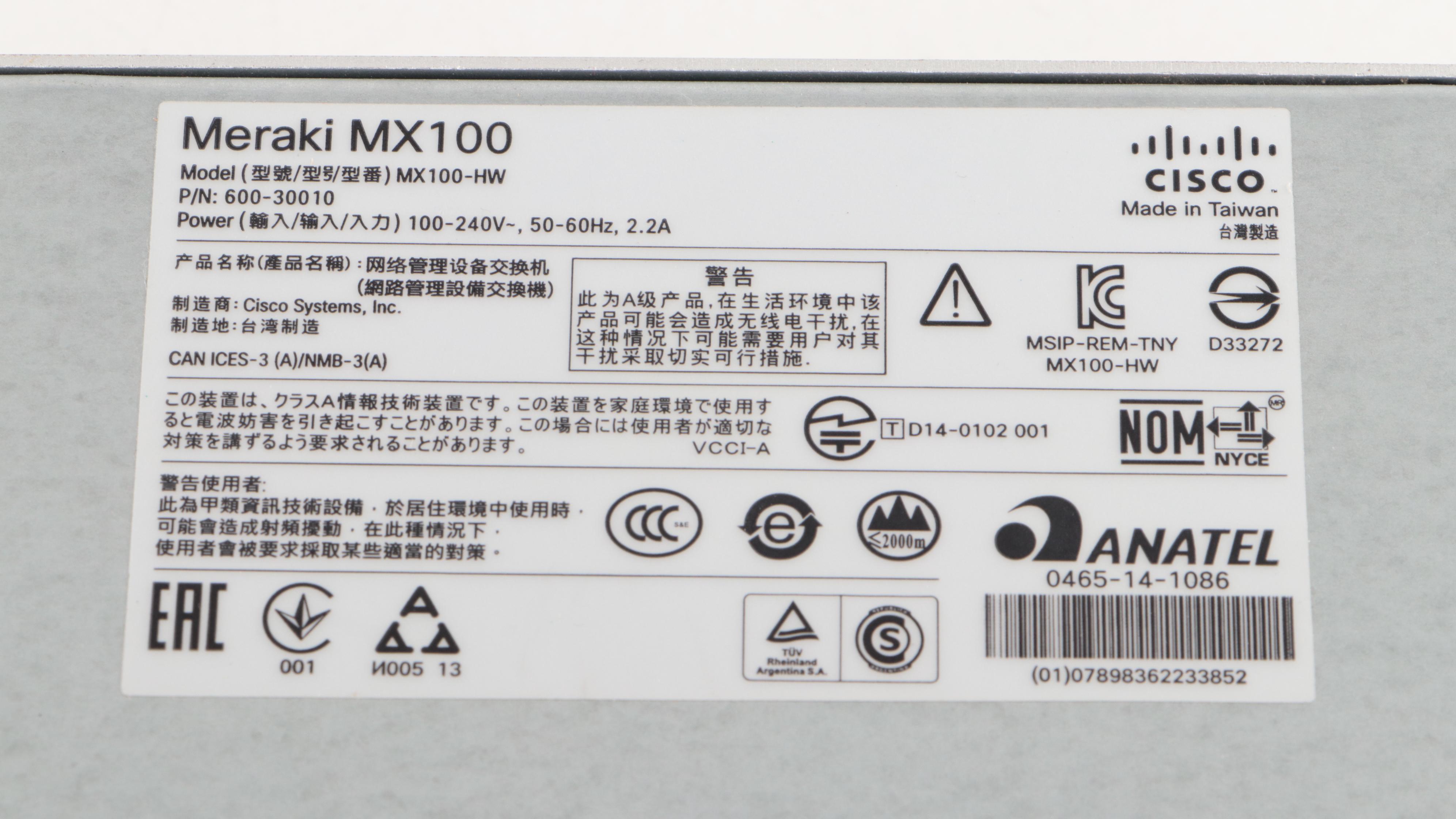 Cisco Meraki MX100 Security Appliance