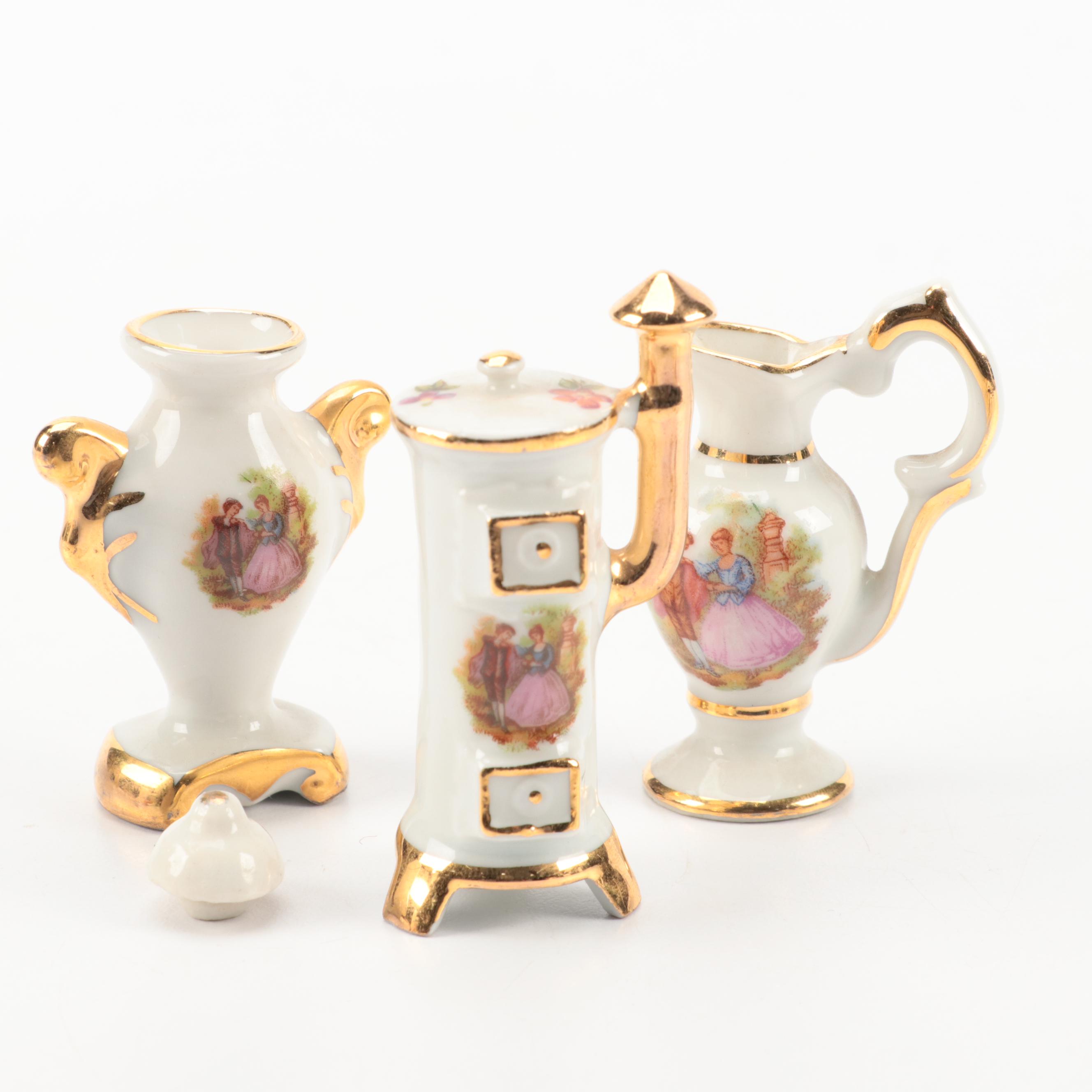 French Limoges Porcelain Miniatures with Romantic Vignettes
