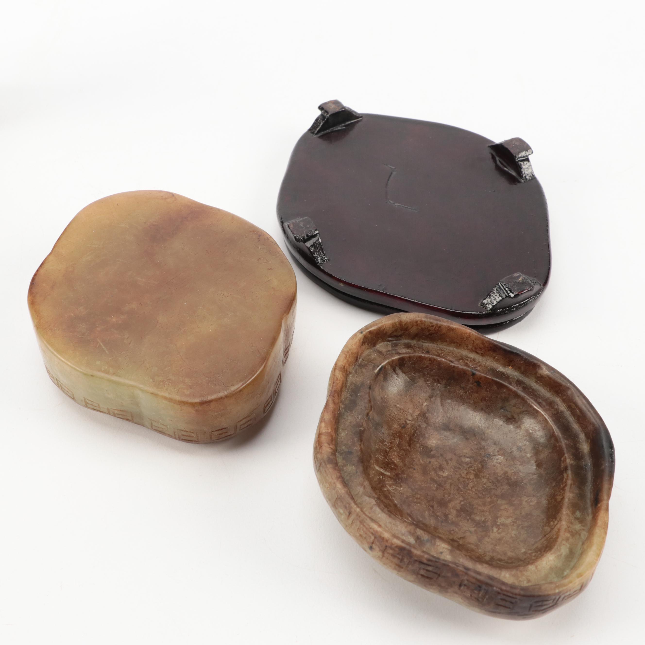 Chinese Carved Soapstone Dragon Seals and Serpentine Box