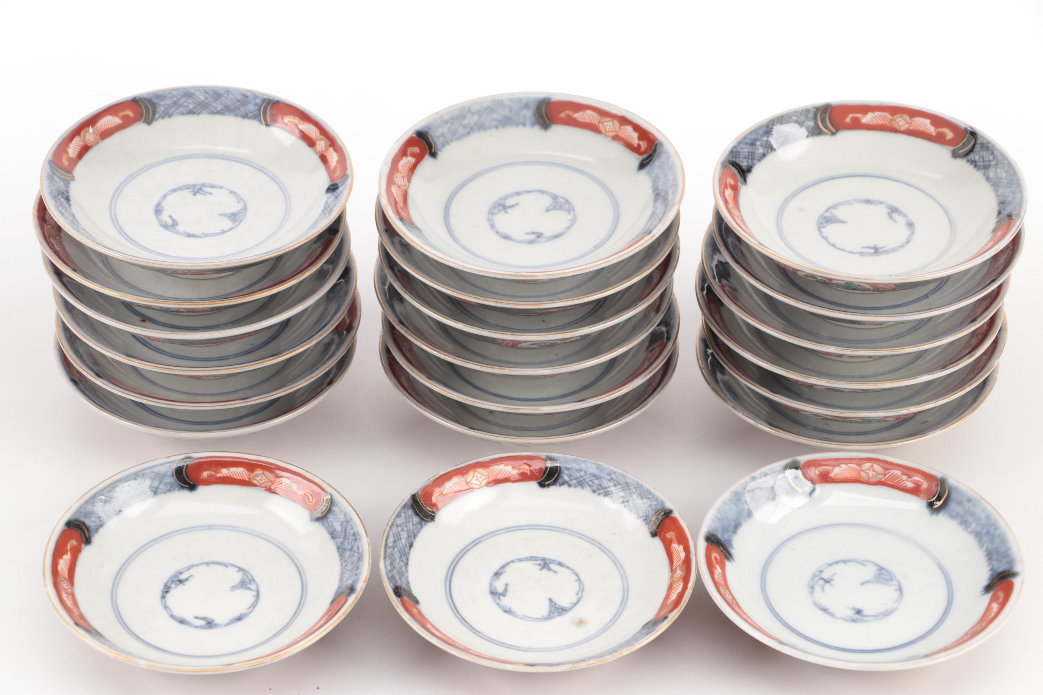 Japanese Arita Imari Porcelain Dinnerware with Pine Wood Crates, Meiji Period