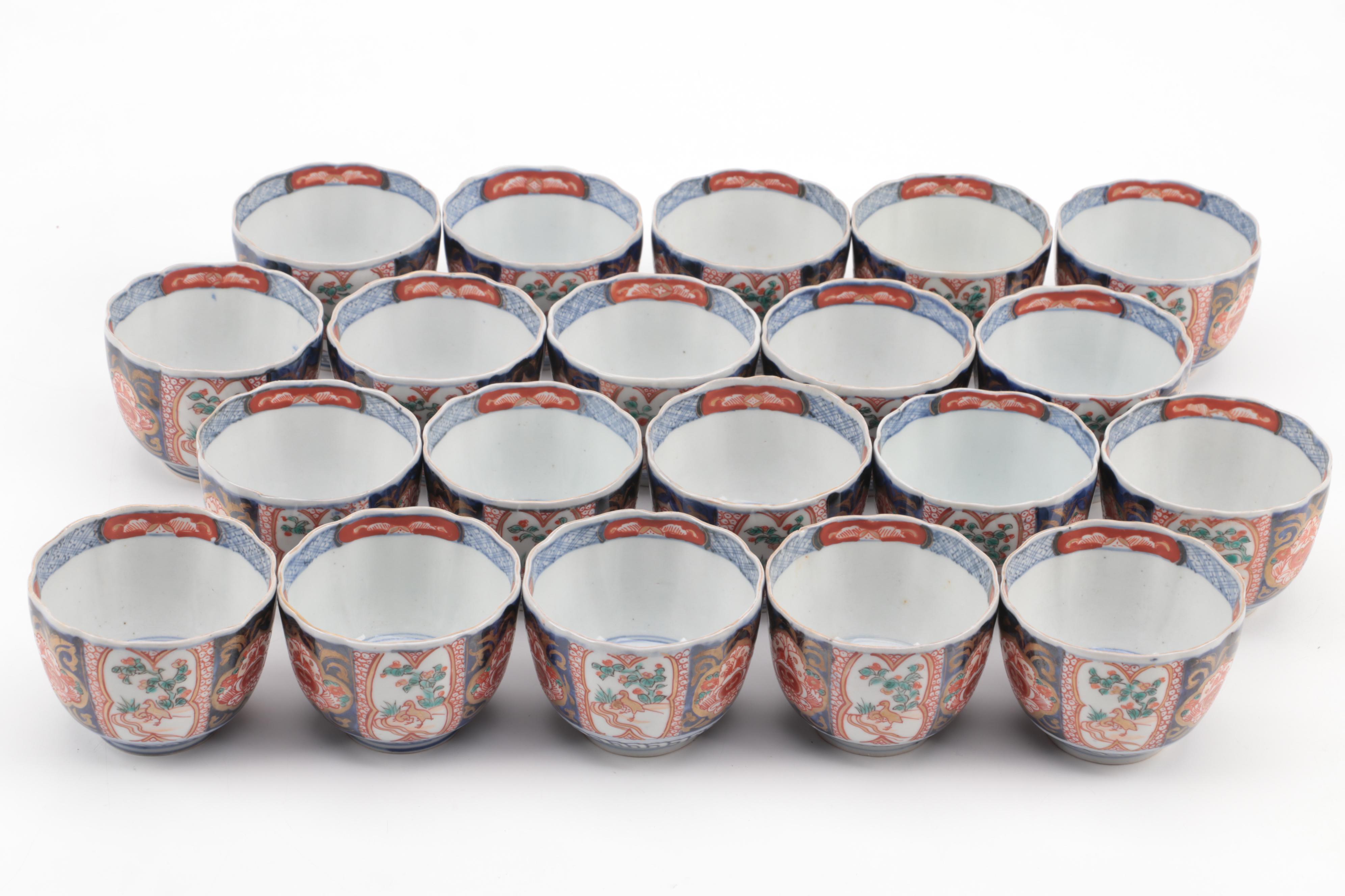 Japanese Arita Imari Porcelain Dinnerware with Pine Wood Crates, Meiji Period