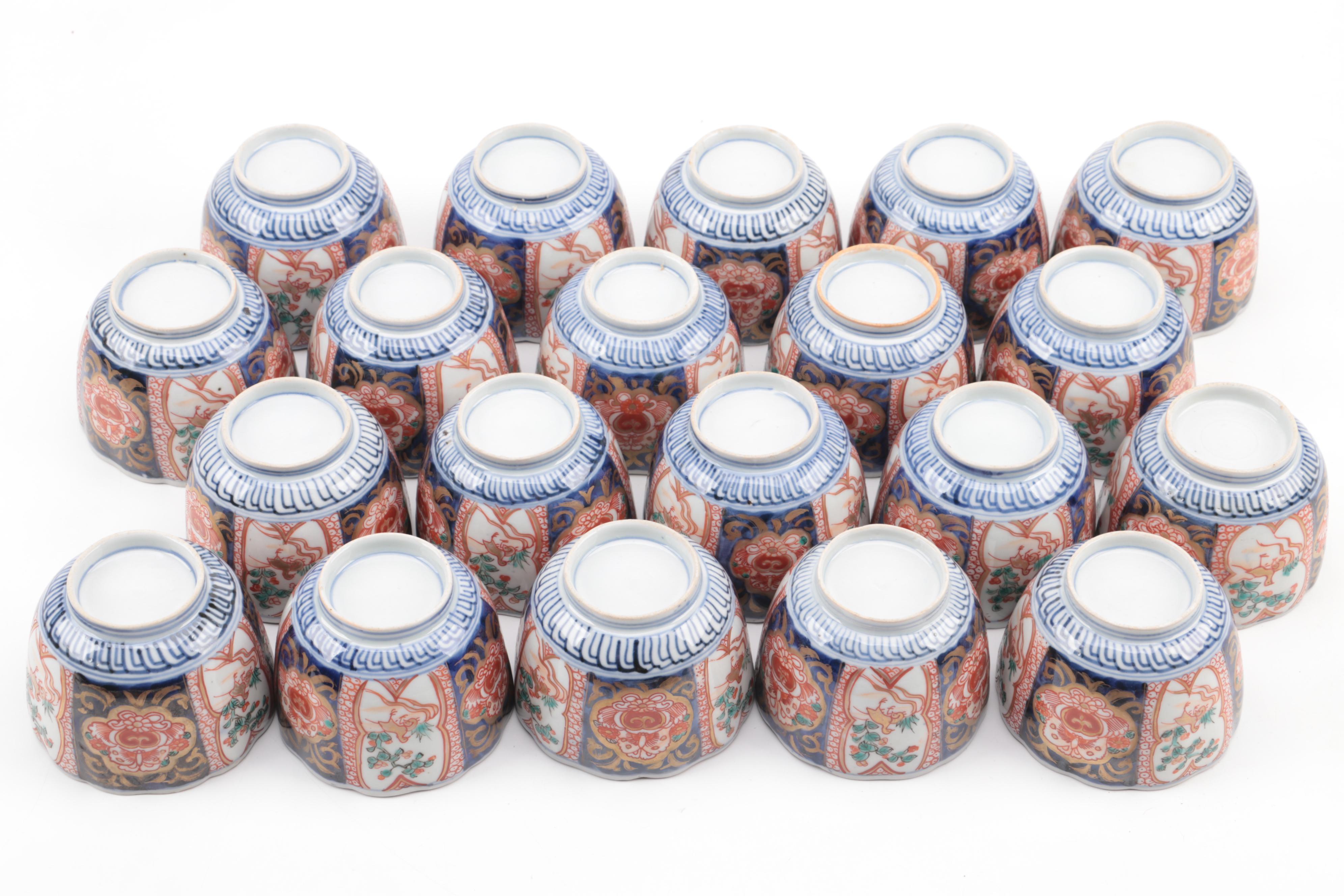 Japanese Arita Imari Porcelain Dinnerware with Pine Wood Crates, Meiji Period