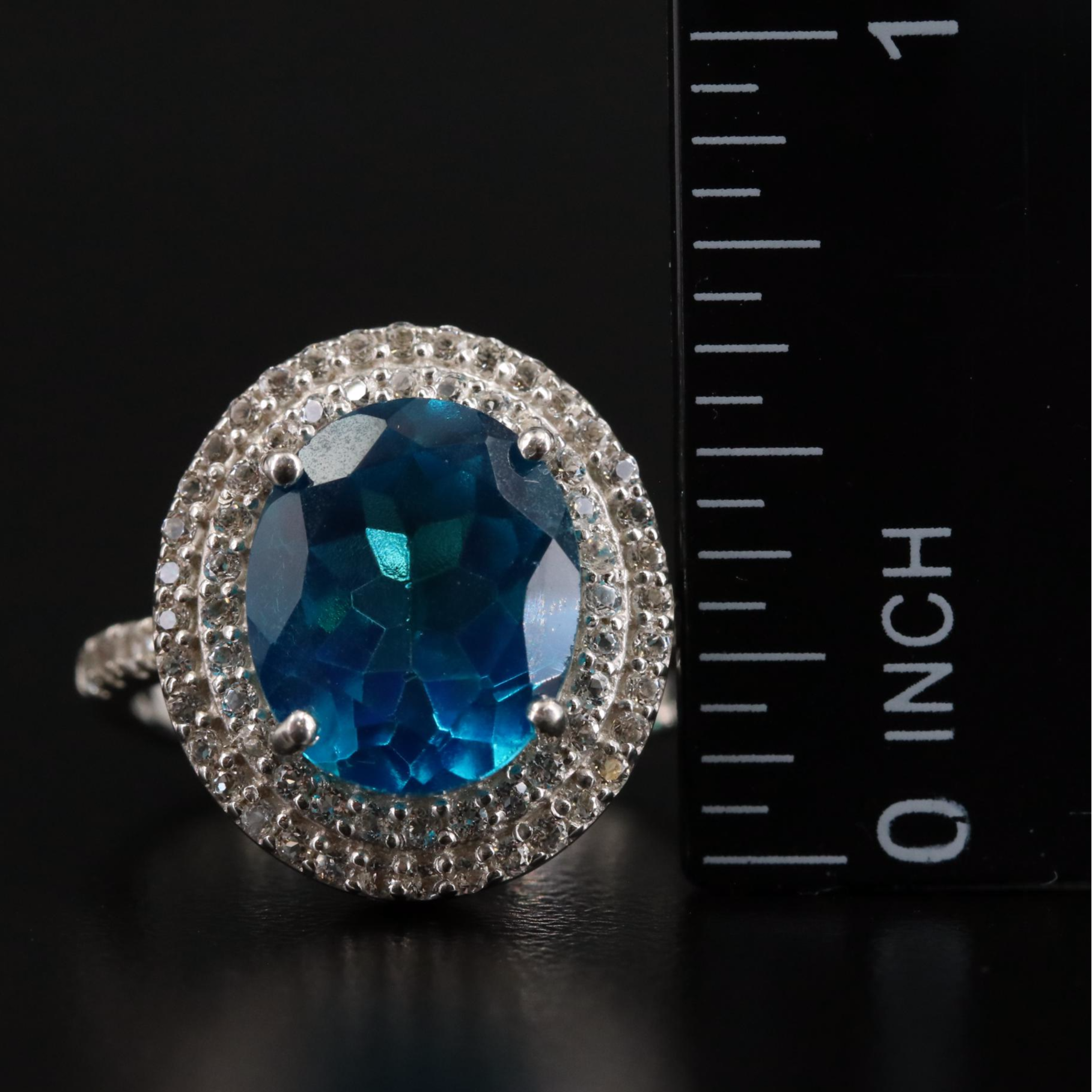 Sterling Topaz Oval Halo Ring