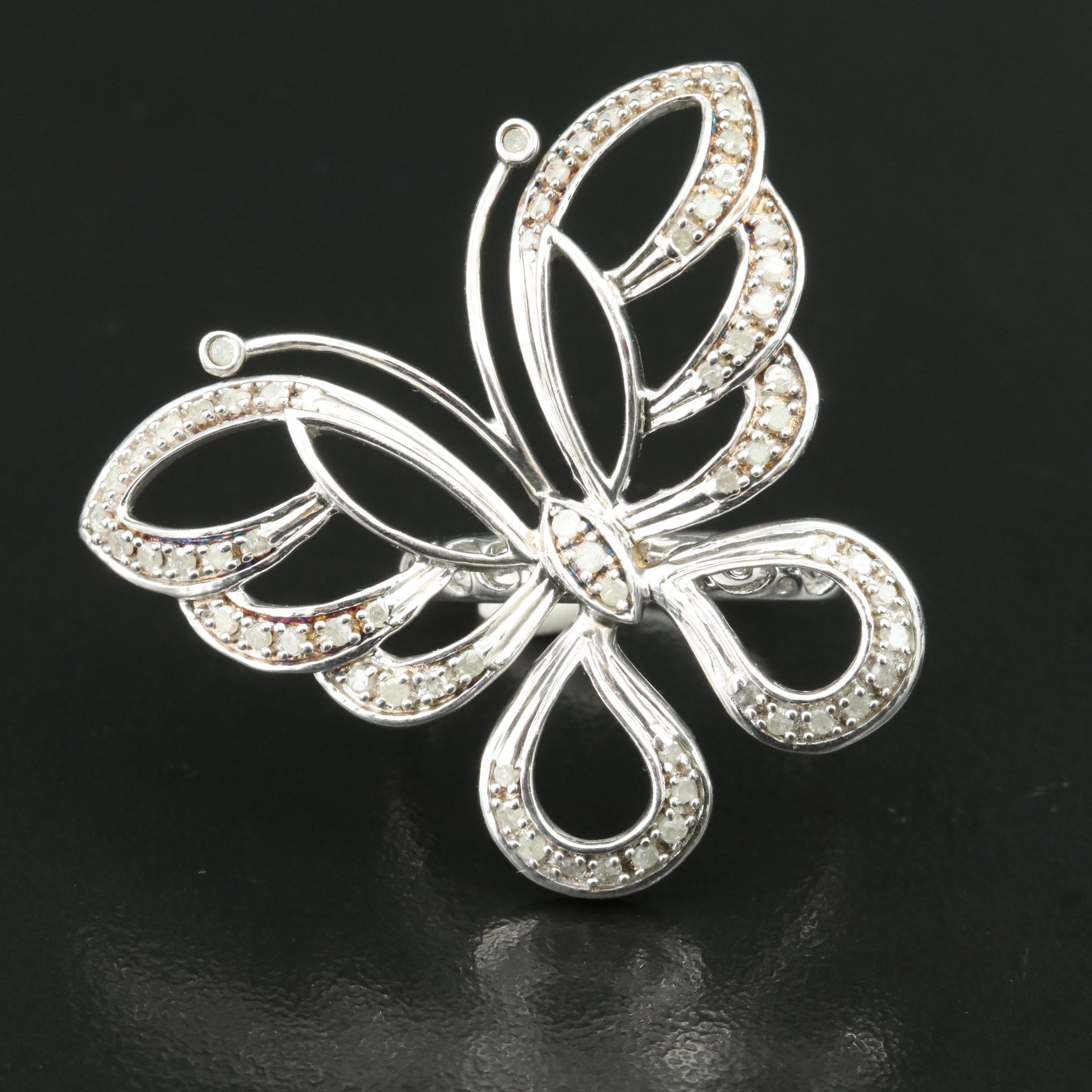 Sterling Diamond Butterfly Ring
