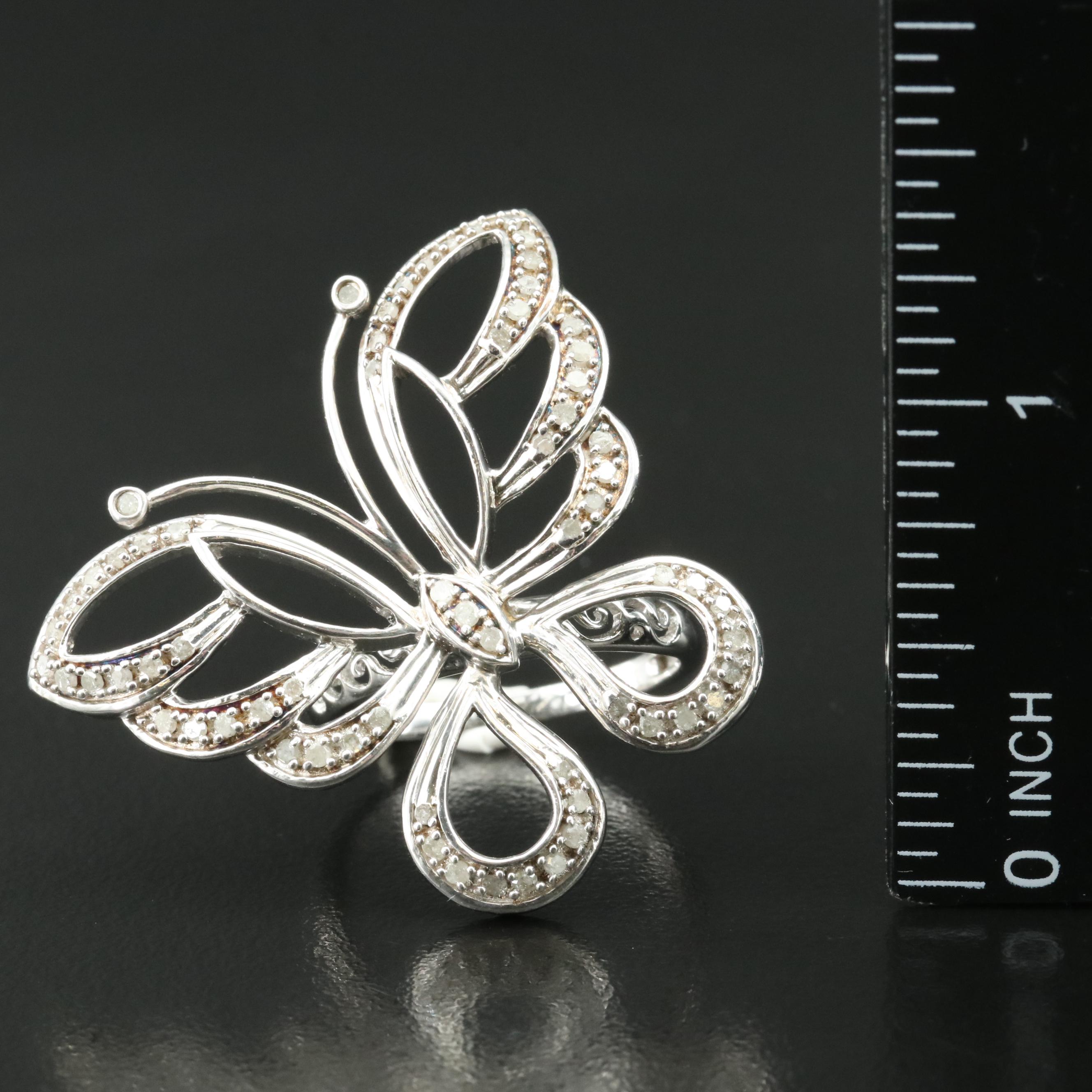 Sterling Diamond Butterfly Ring