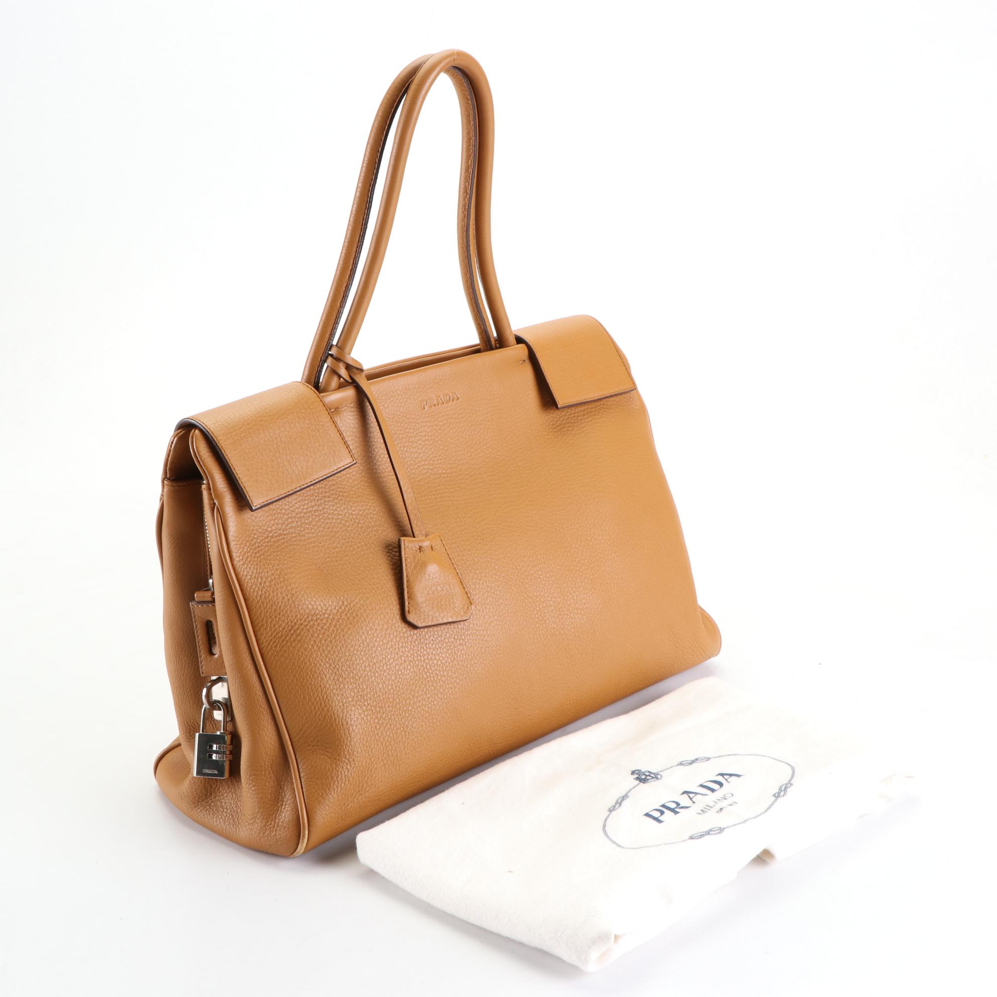 Prada Locking Shoulder Bag in Grained Leather