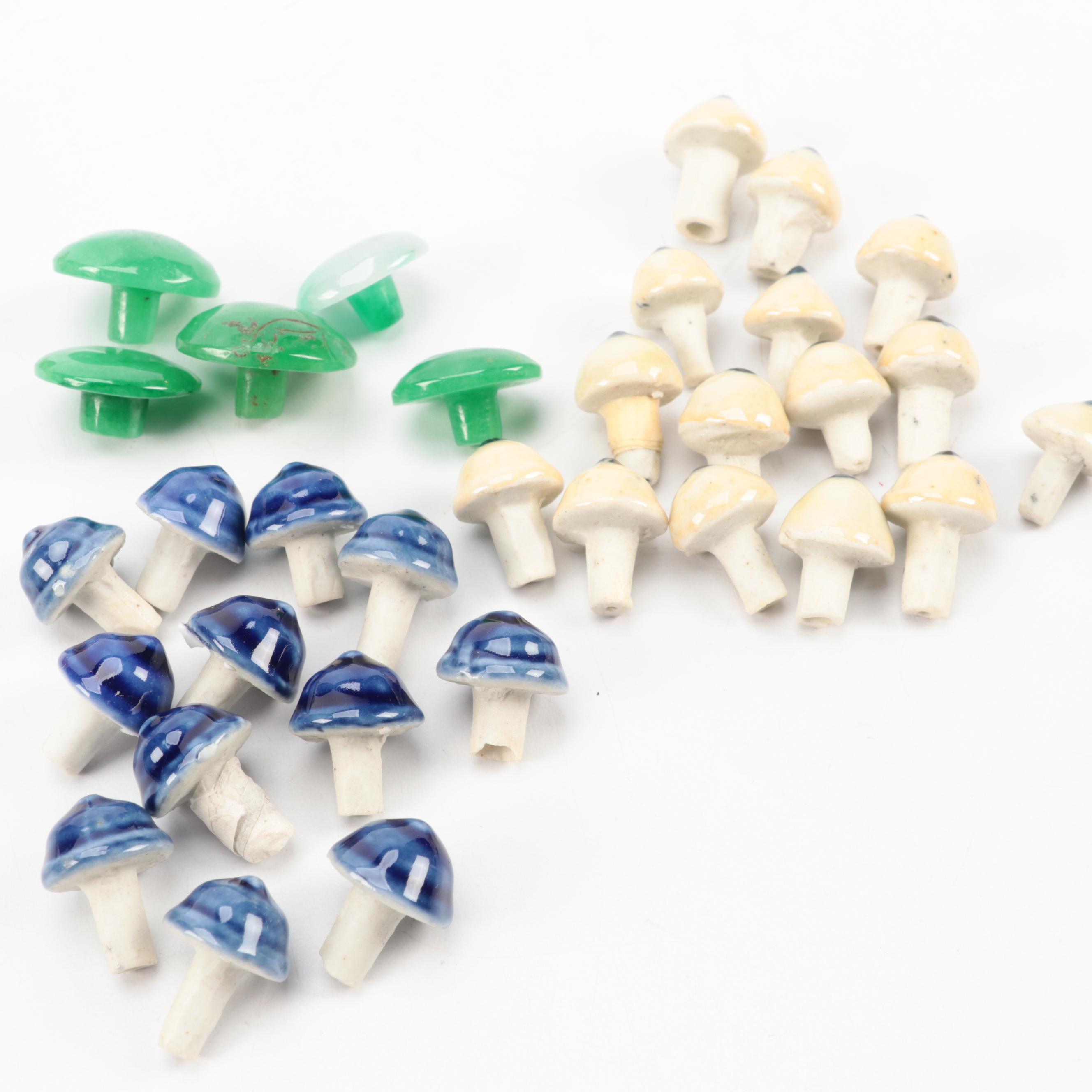 Chinese Carved Jadeite Snuff Bottle with Collection of Snuff Bottle Lids