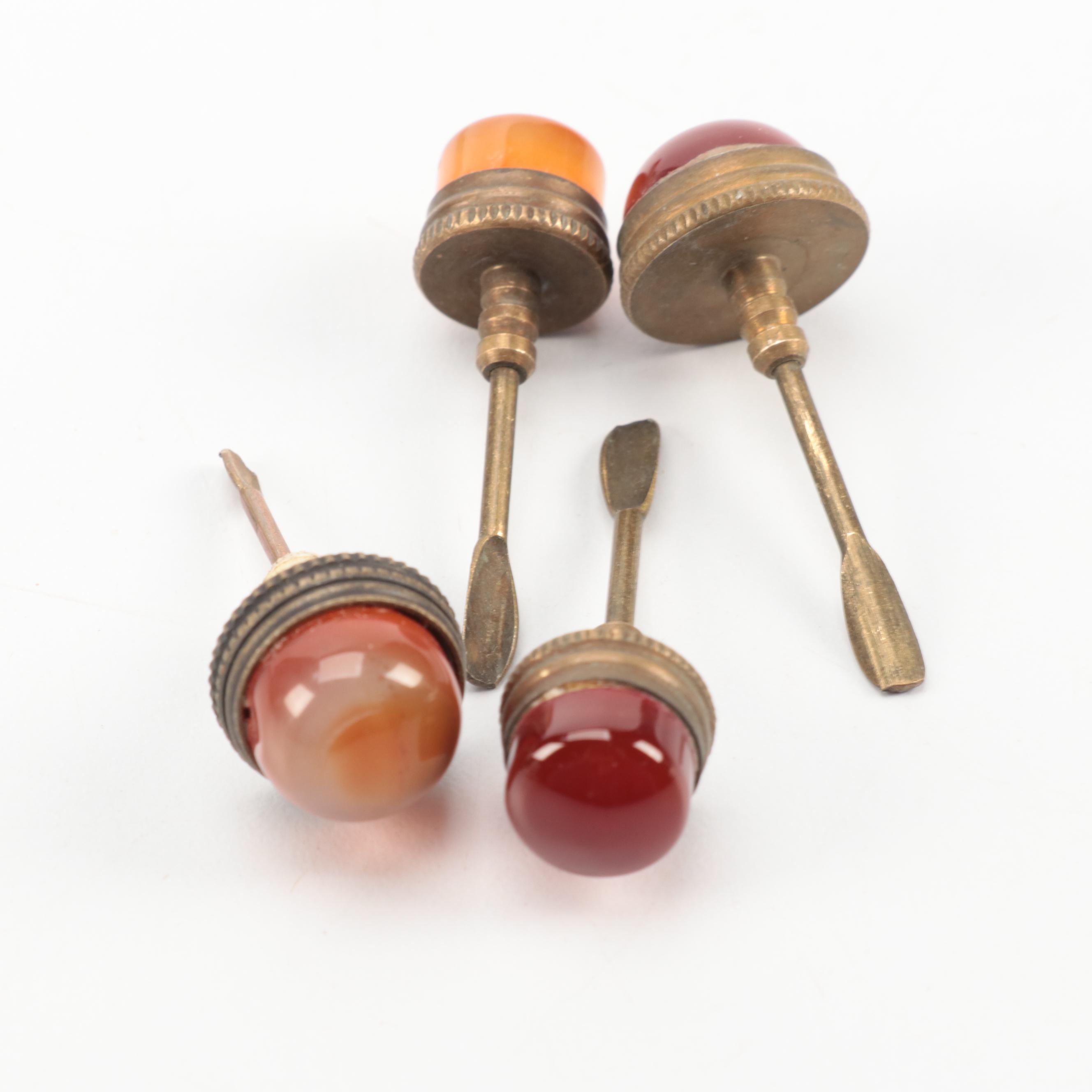 Chinese Carved Jadeite Snuff Bottle with Collection of Snuff Bottle Lids