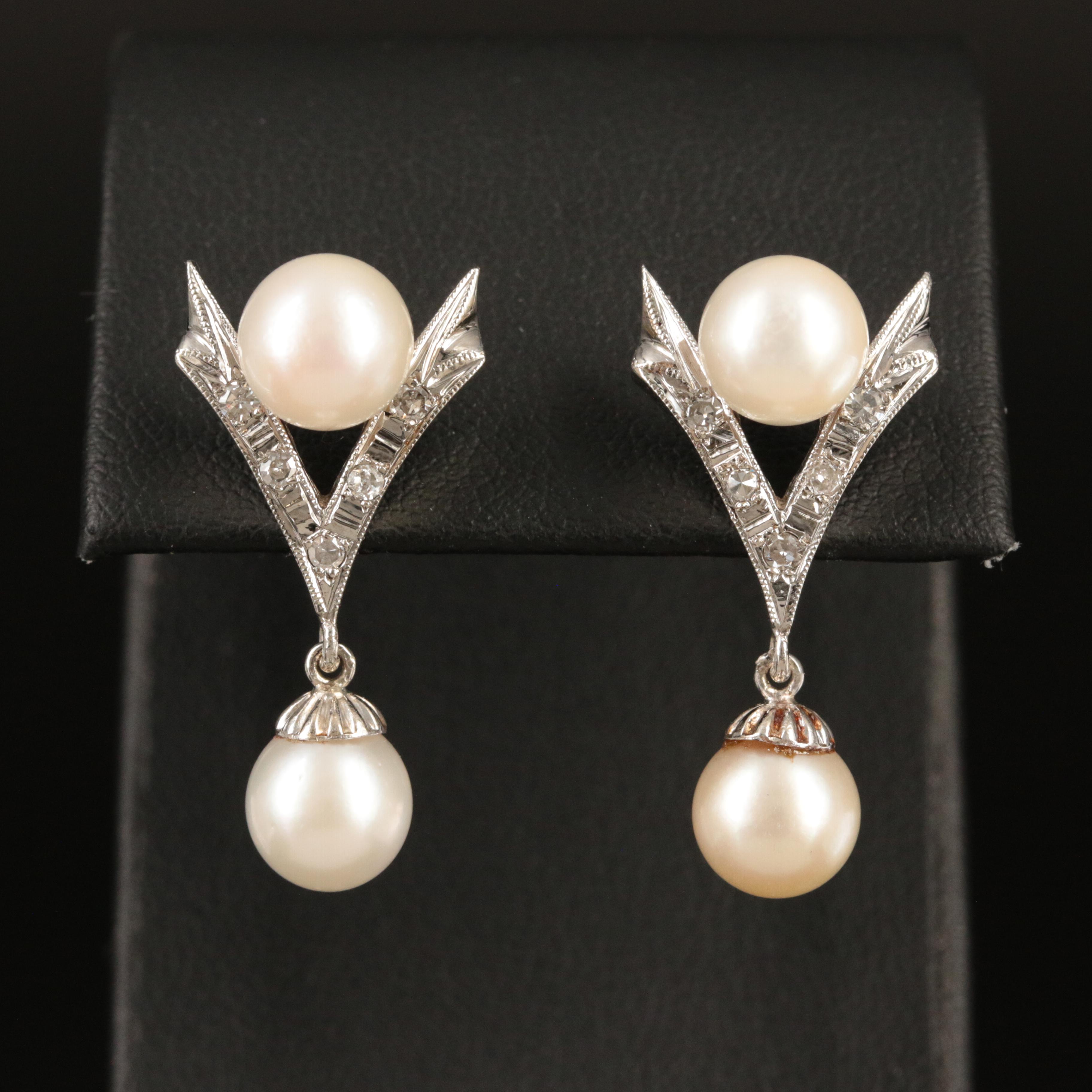 14K Pearl and Diamond Earrings