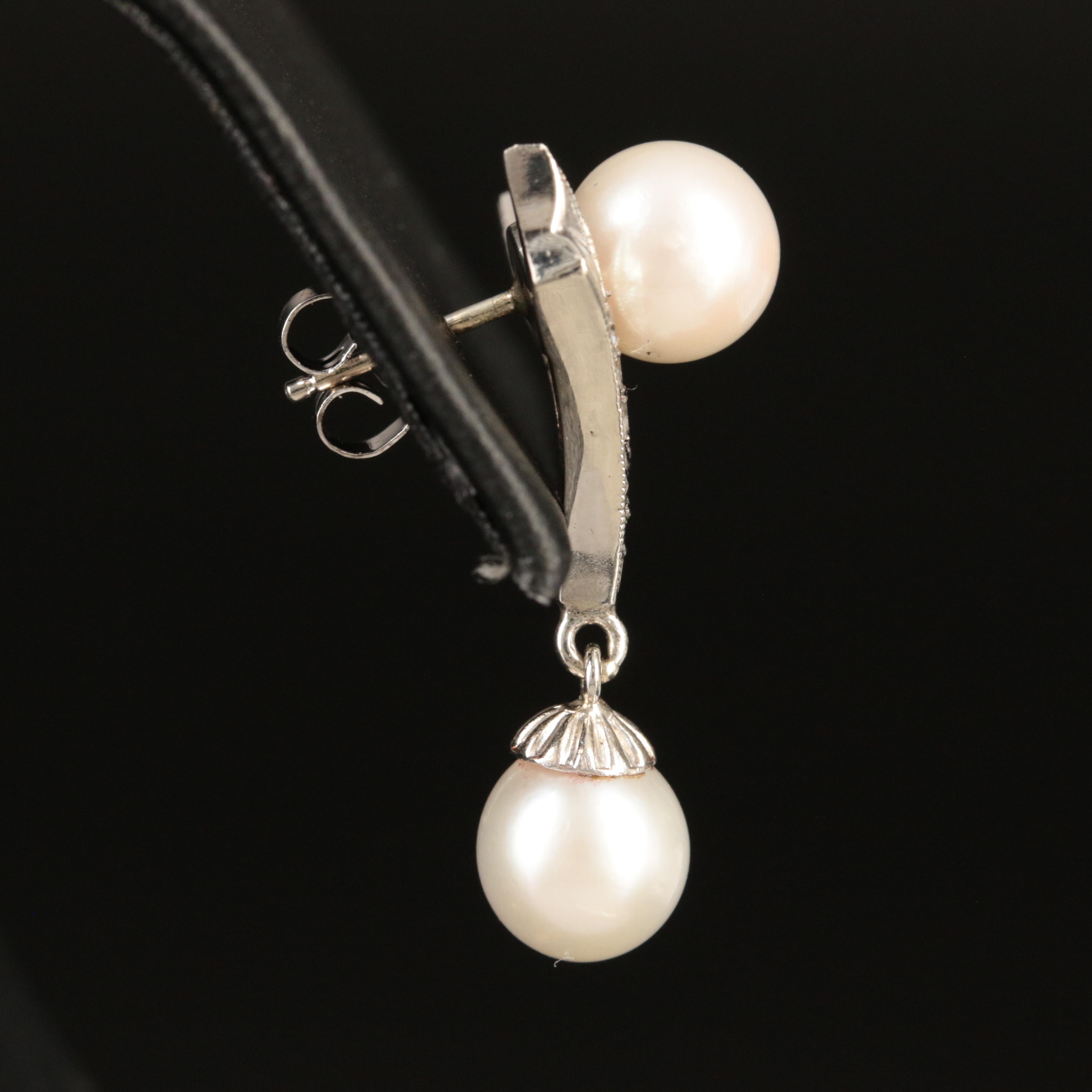 14K Pearl and Diamond Earrings