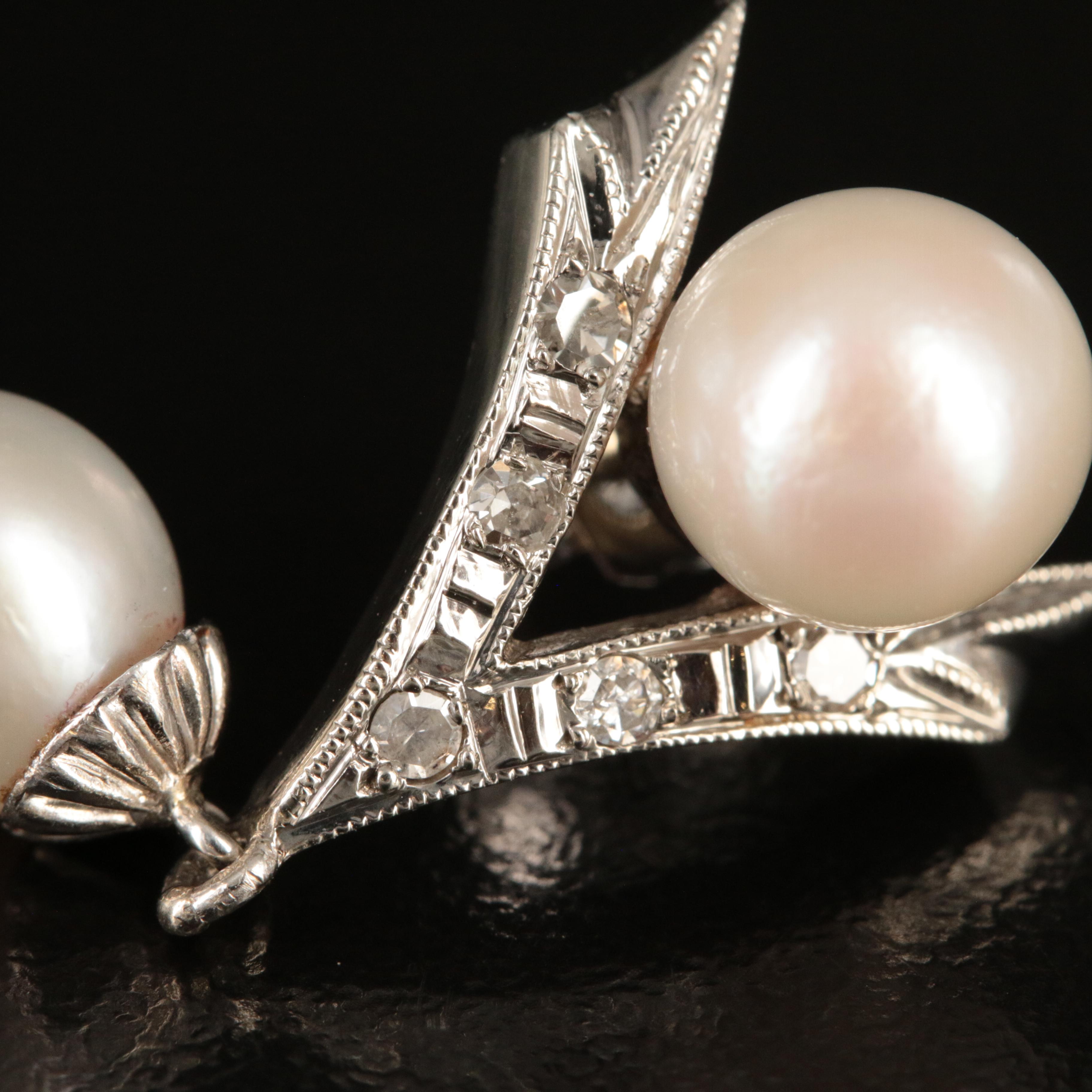 14K Pearl and Diamond Earrings