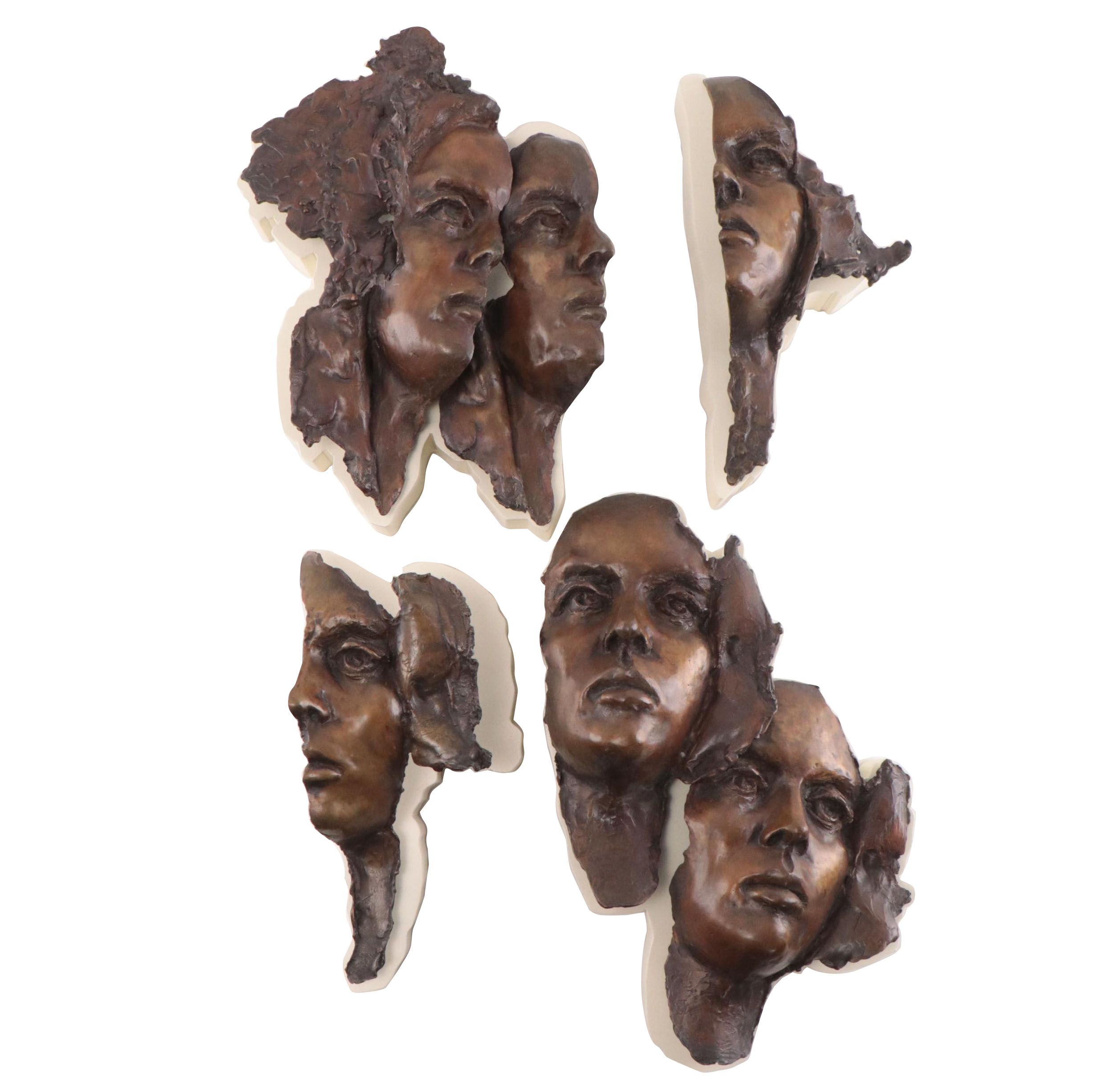 Cast Bronze Faces and Fragments Wall Sculptures