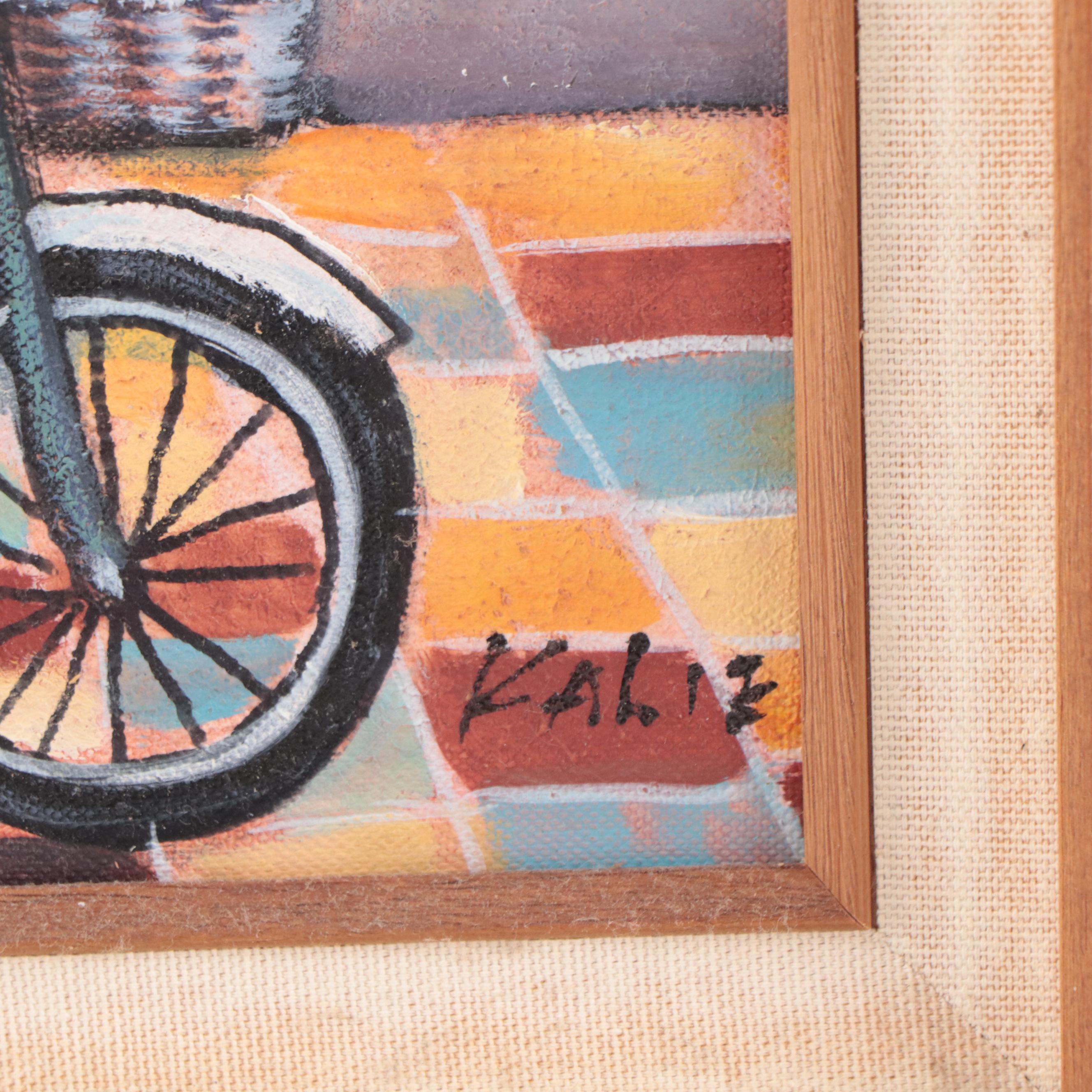 Oil Painting of a Chef Drinking Wine on a Bicycle