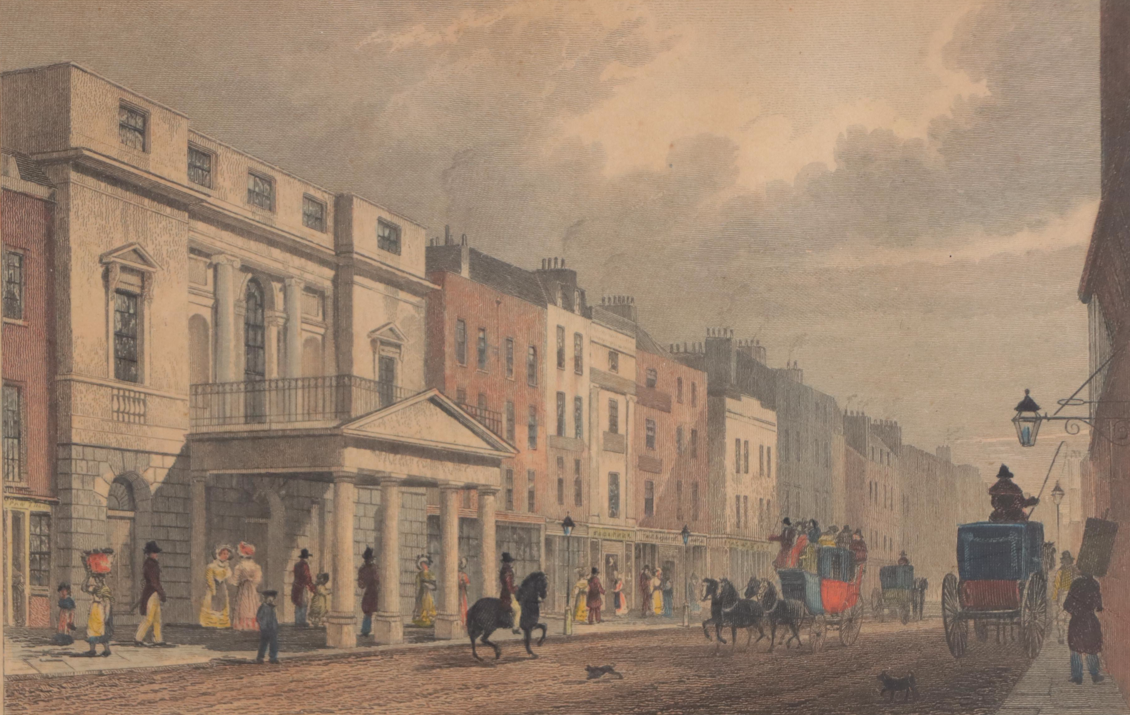 Architectural Prints Including Hand-Colored Engraving "Pantheon, Oxford St."