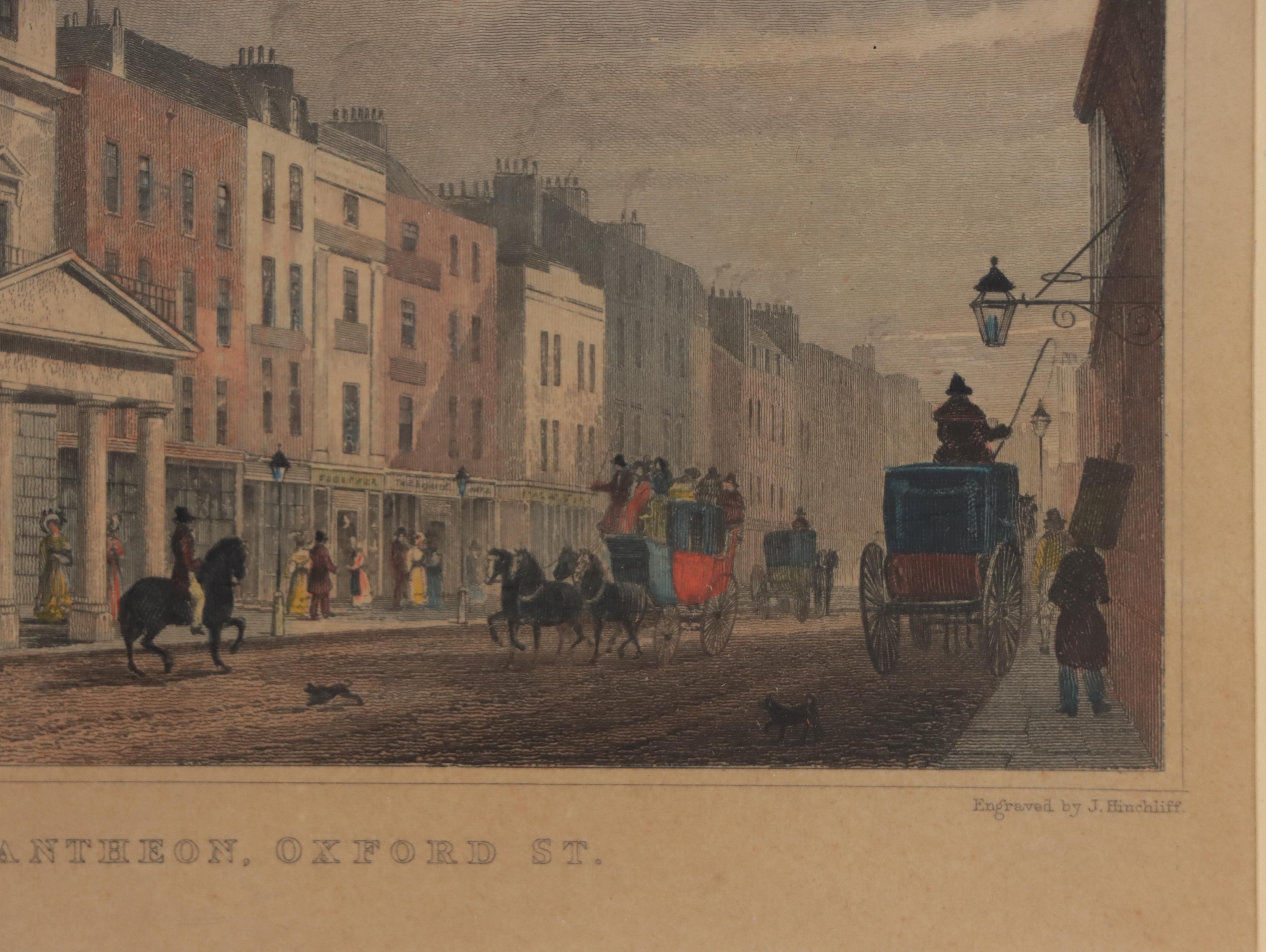Architectural Prints Including Hand-Colored Engraving "Pantheon, Oxford St."