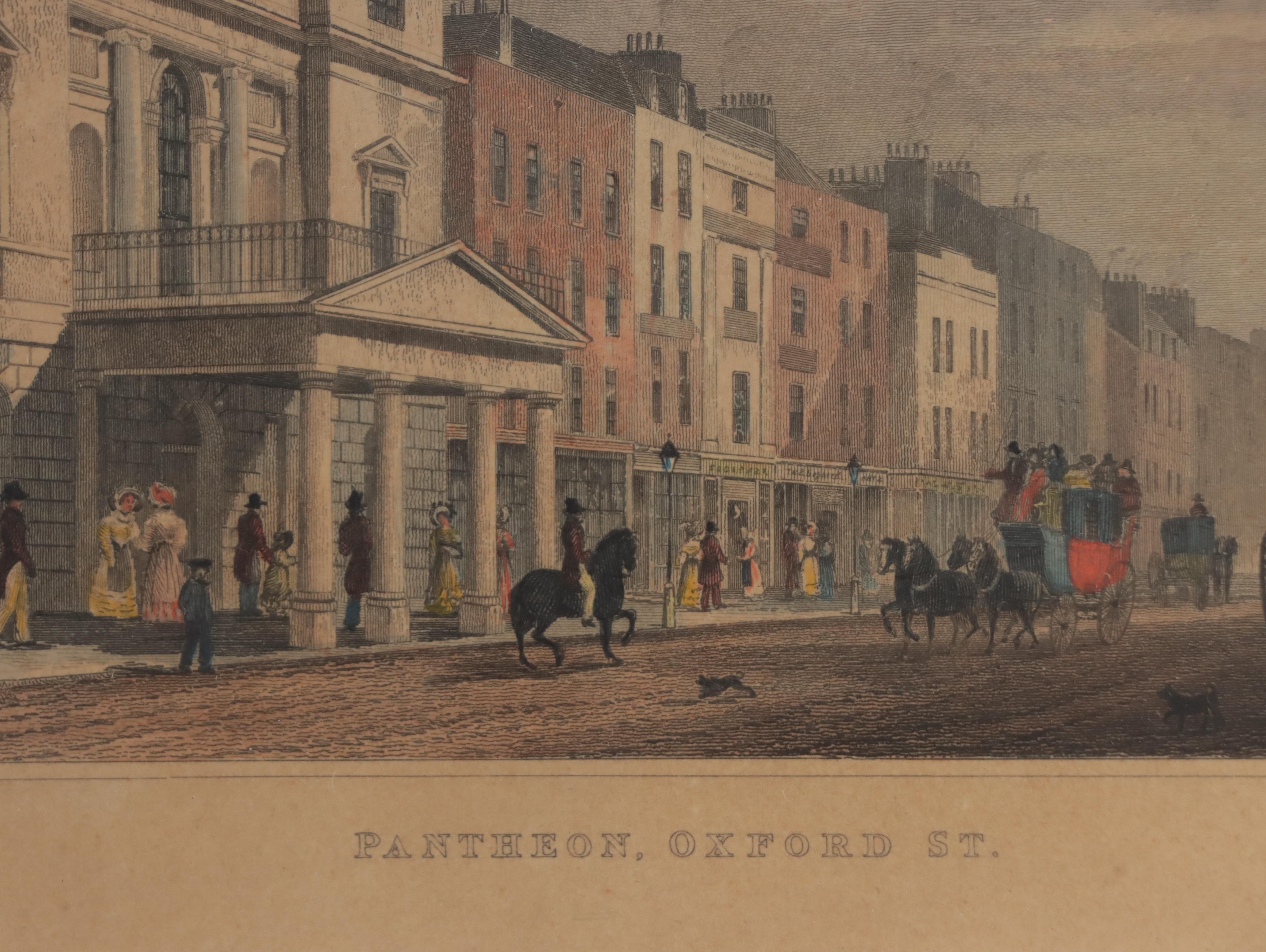 Architectural Prints Including Hand-Colored Engraving "Pantheon, Oxford St."