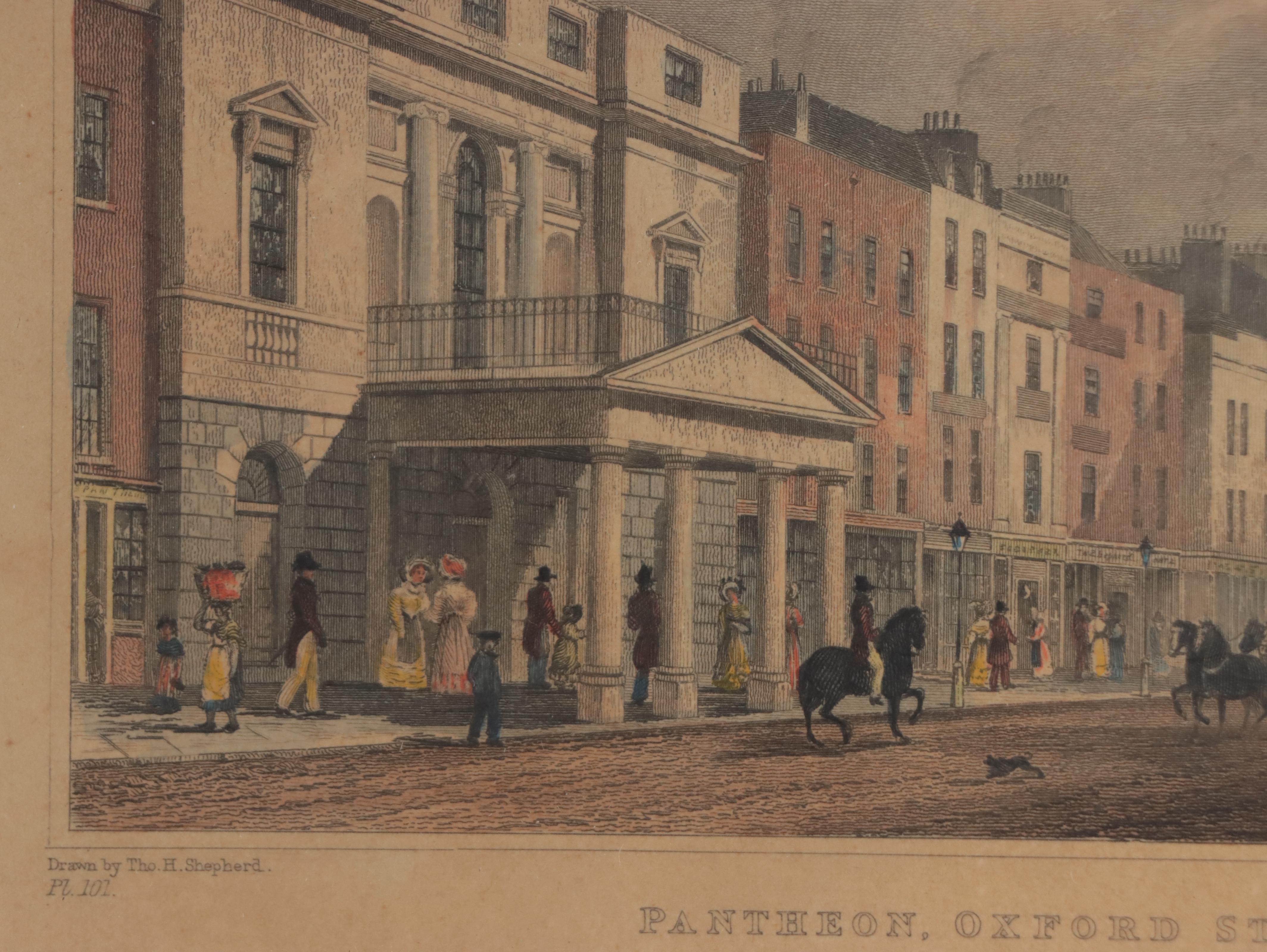 Architectural Prints Including Hand-Colored Engraving "Pantheon, Oxford St."