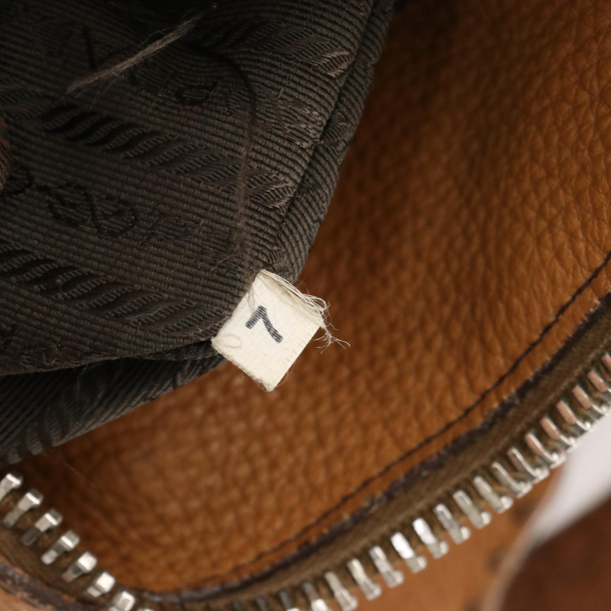 Prada Shoulder Bag in Brown Pebbled Leather with Oversized Clasp Hardware