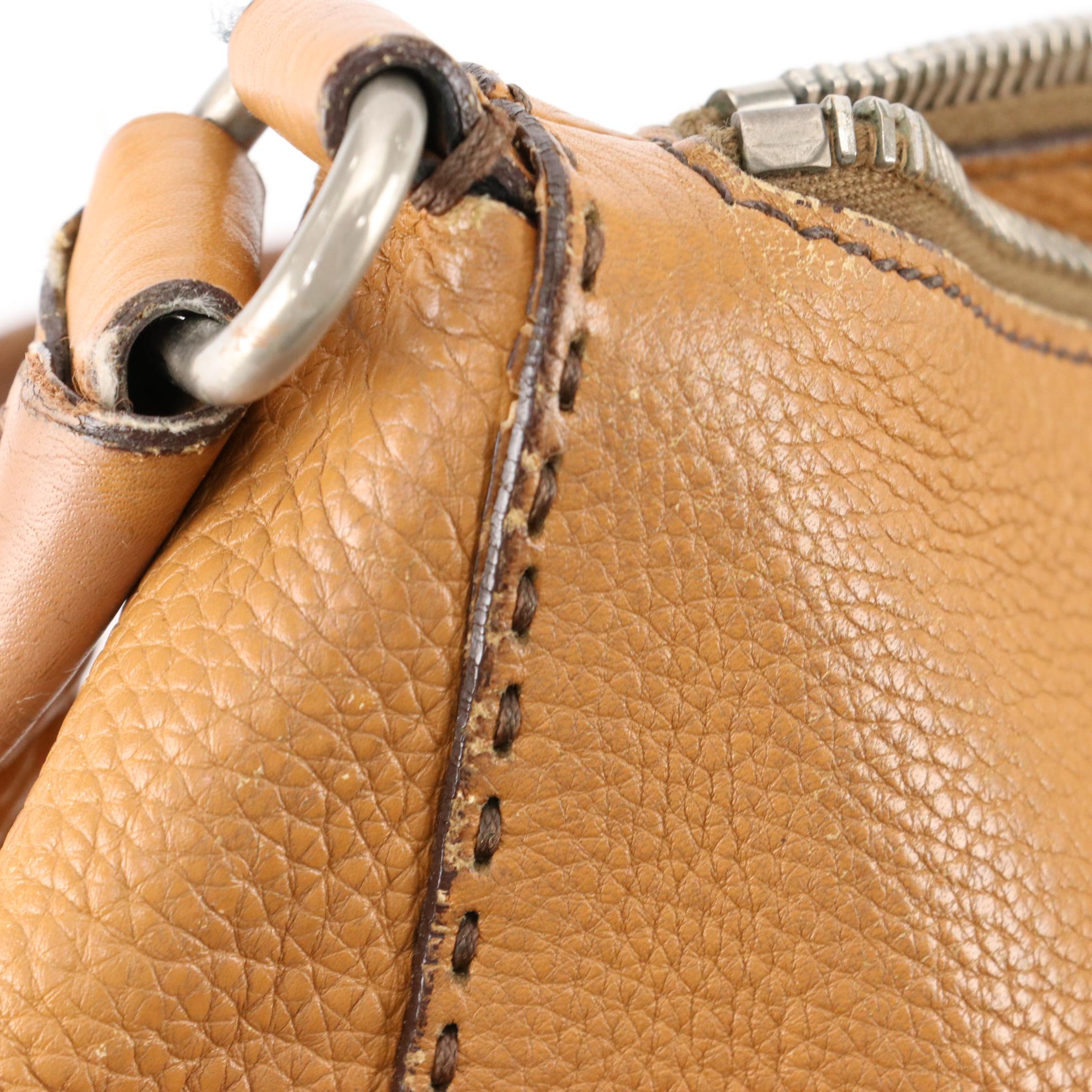 Prada Shoulder Bag in Brown Pebbled Leather with Oversized Clasp Hardware