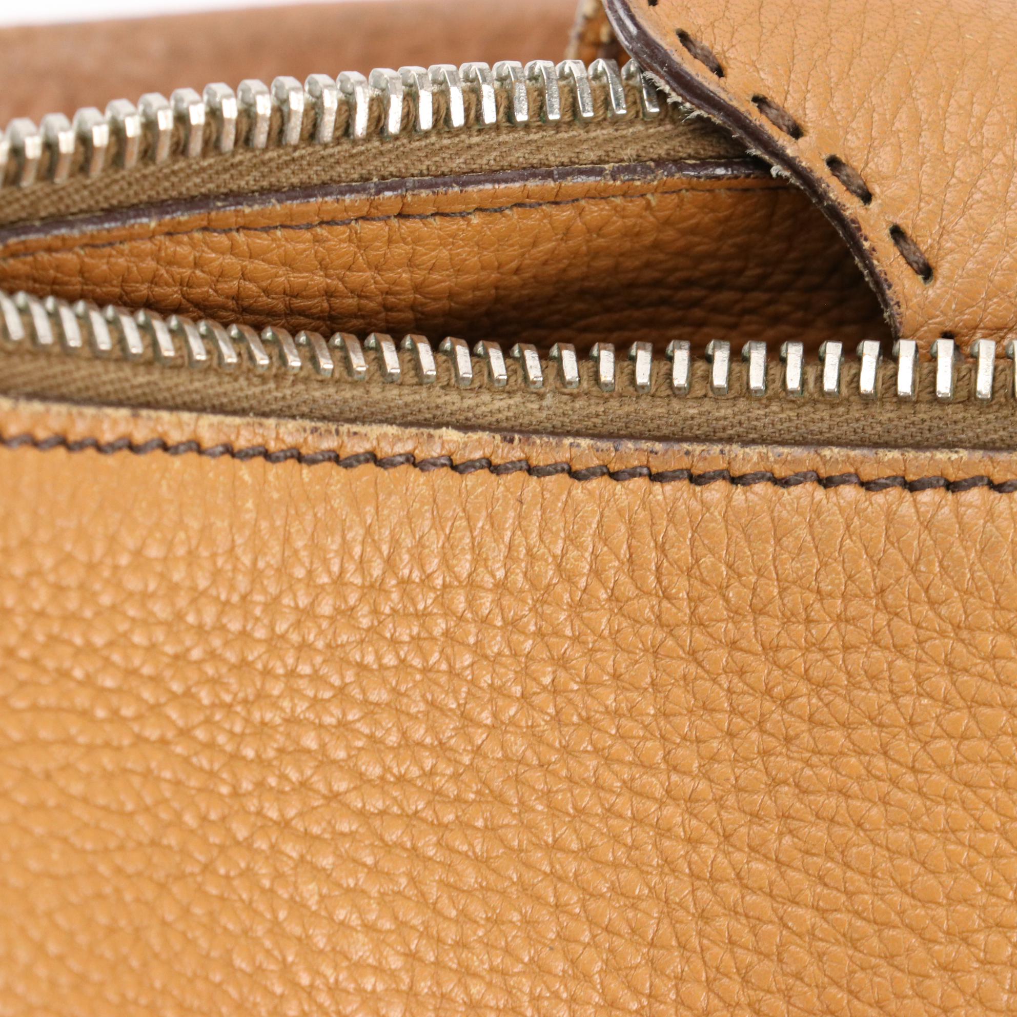 Prada Shoulder Bag in Brown Pebbled Leather with Oversized Clasp Hardware